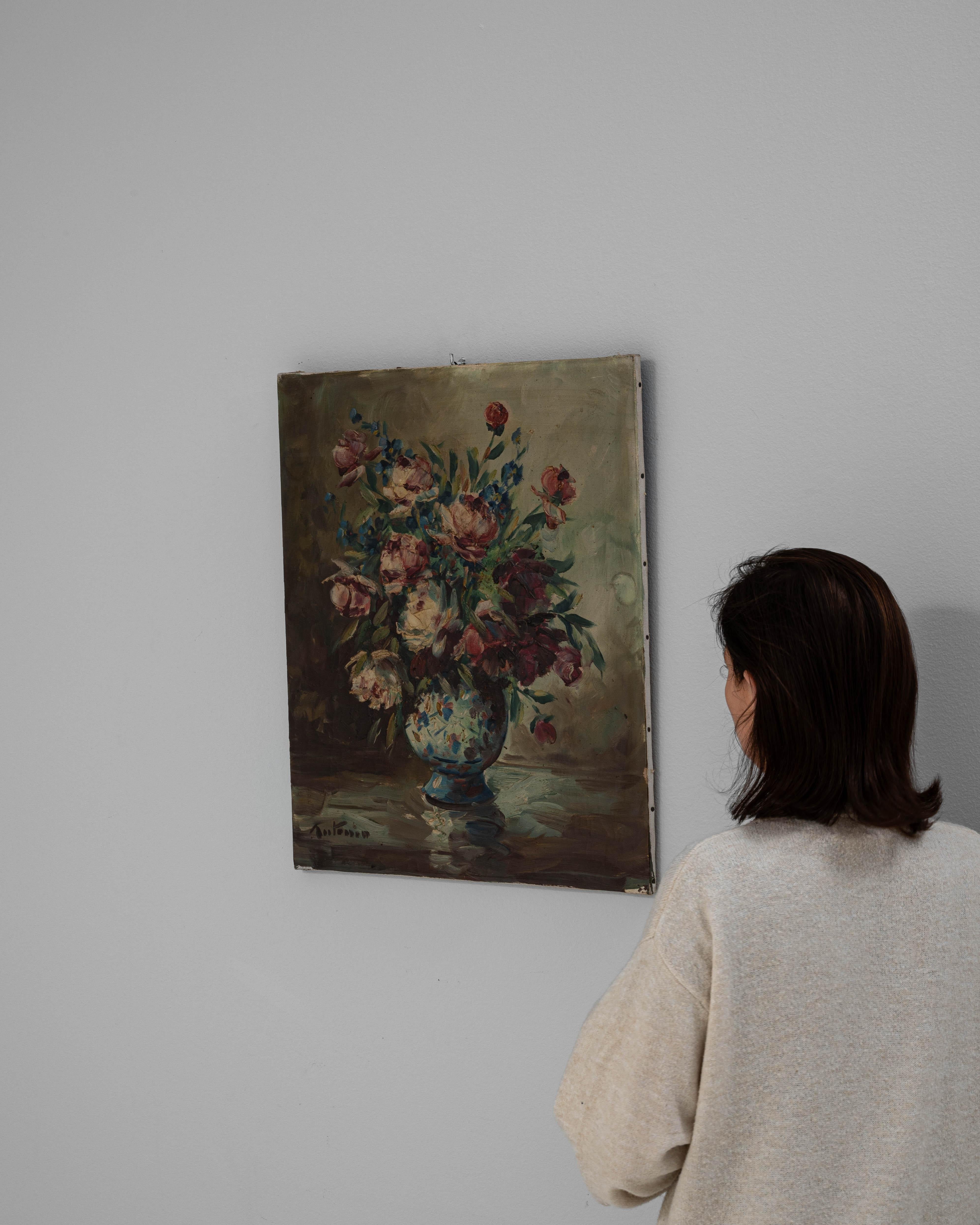 XX secolo 20th Century Belgian Still Life Flower Bouquet Painting in vendita