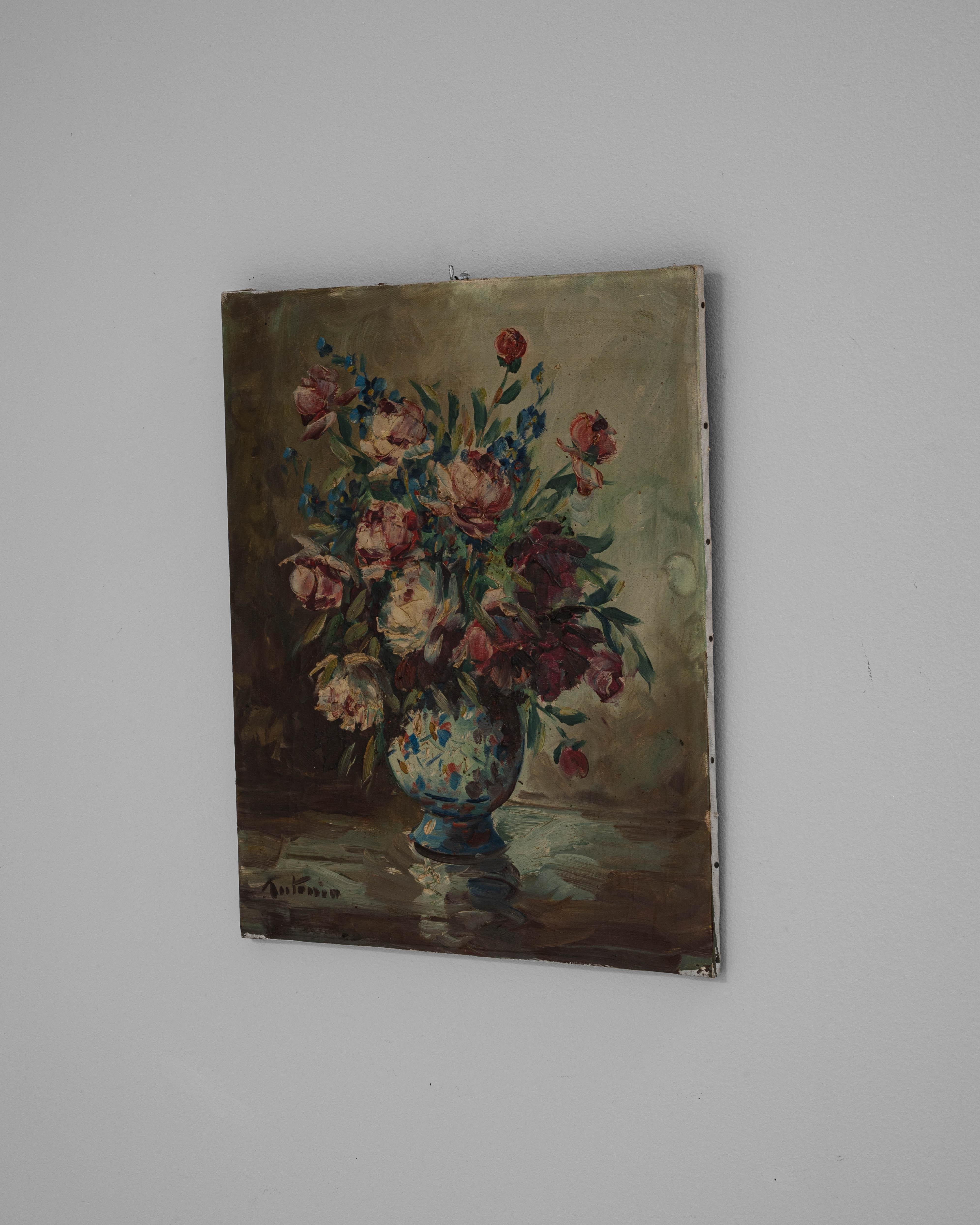 Pittura 20th Century Belgian Still Life Flower Bouquet Painting in vendita