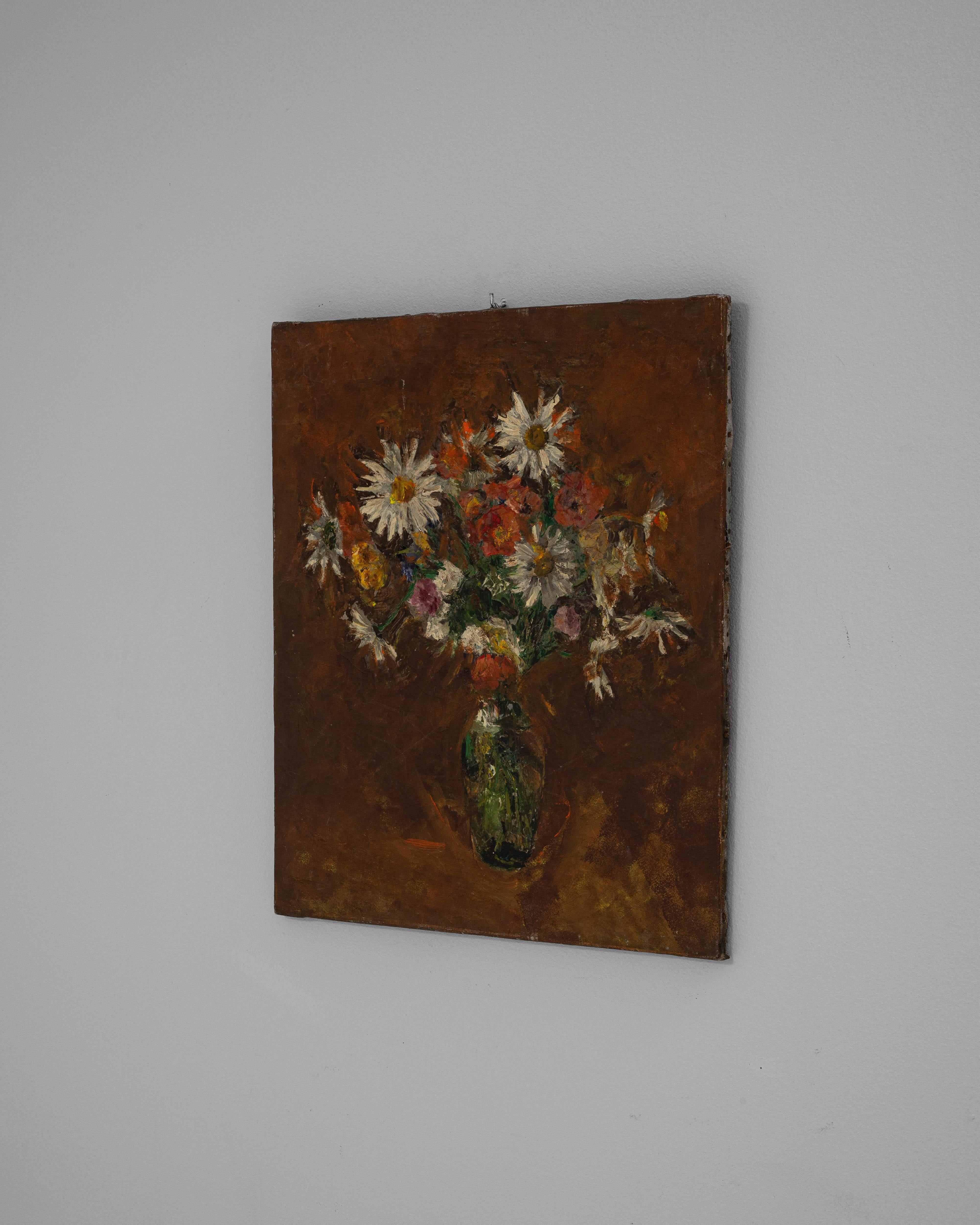 Pittura 20th Century Belgian Still Life Flower Bouquet Painting in vendita