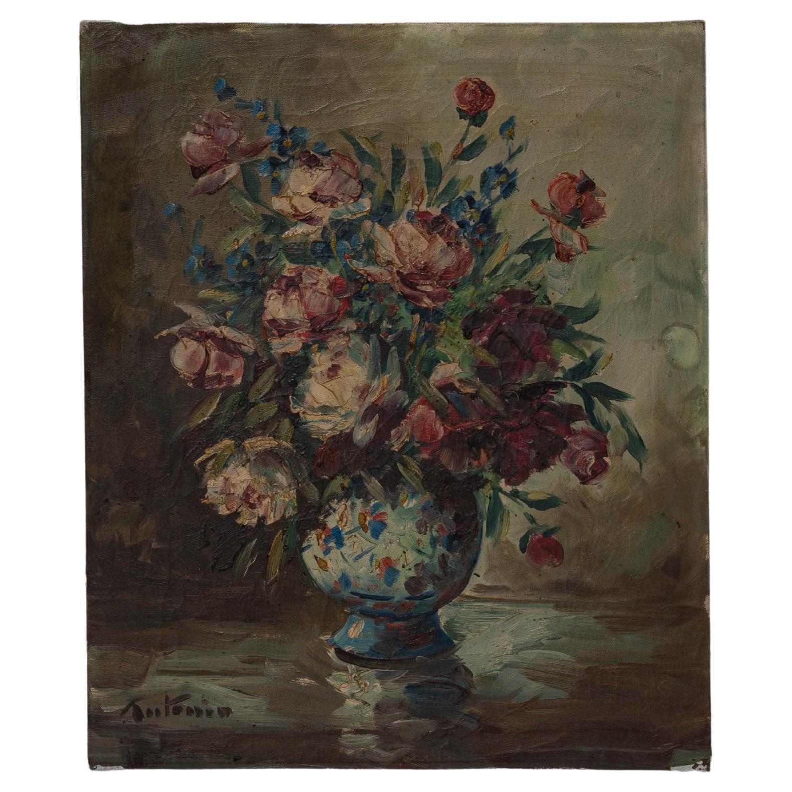 20th Century Belgian Still Life Flower Bouquet Painting