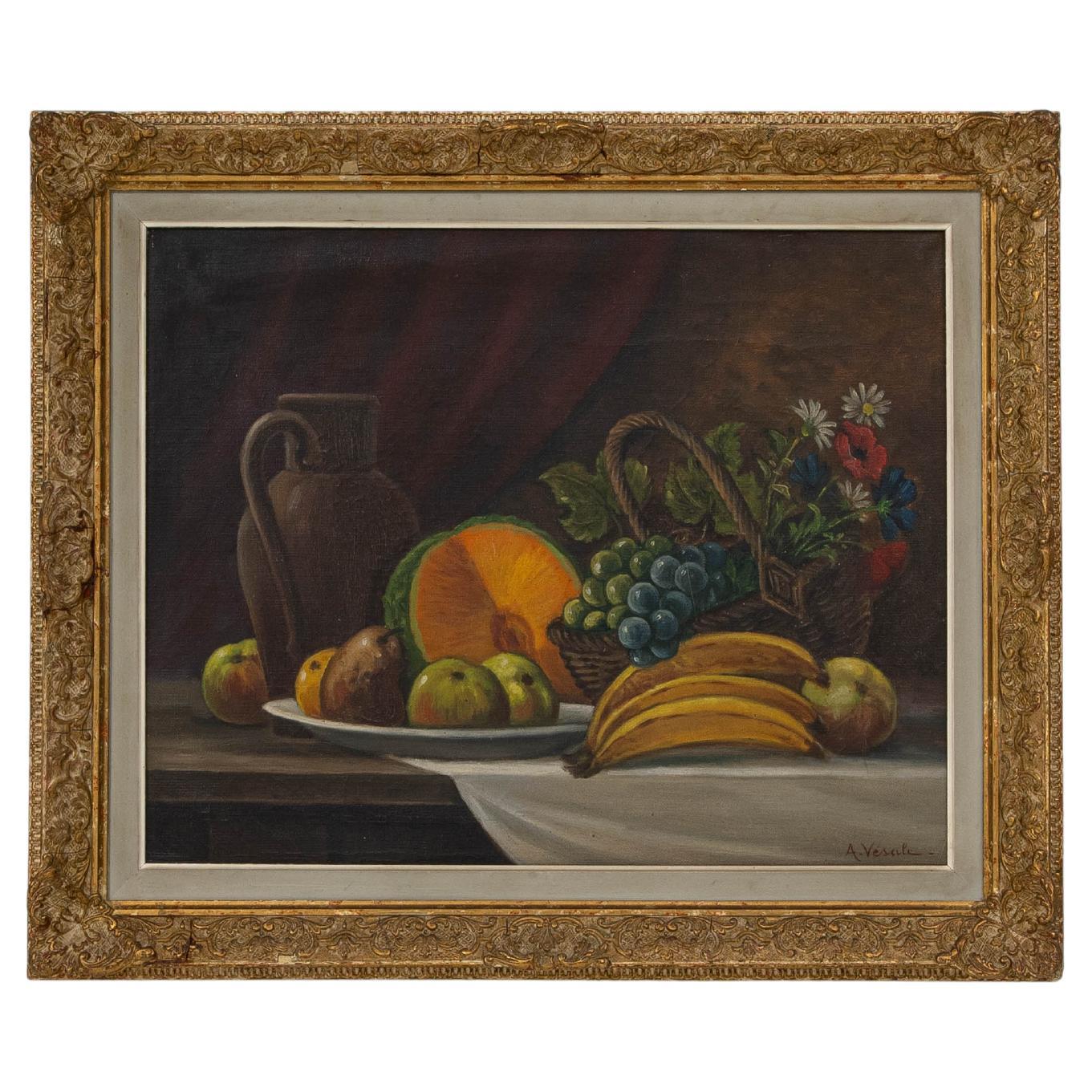 Nature morte belge du 20e siècle aux fruits dans un cadre en Wood Wood doré