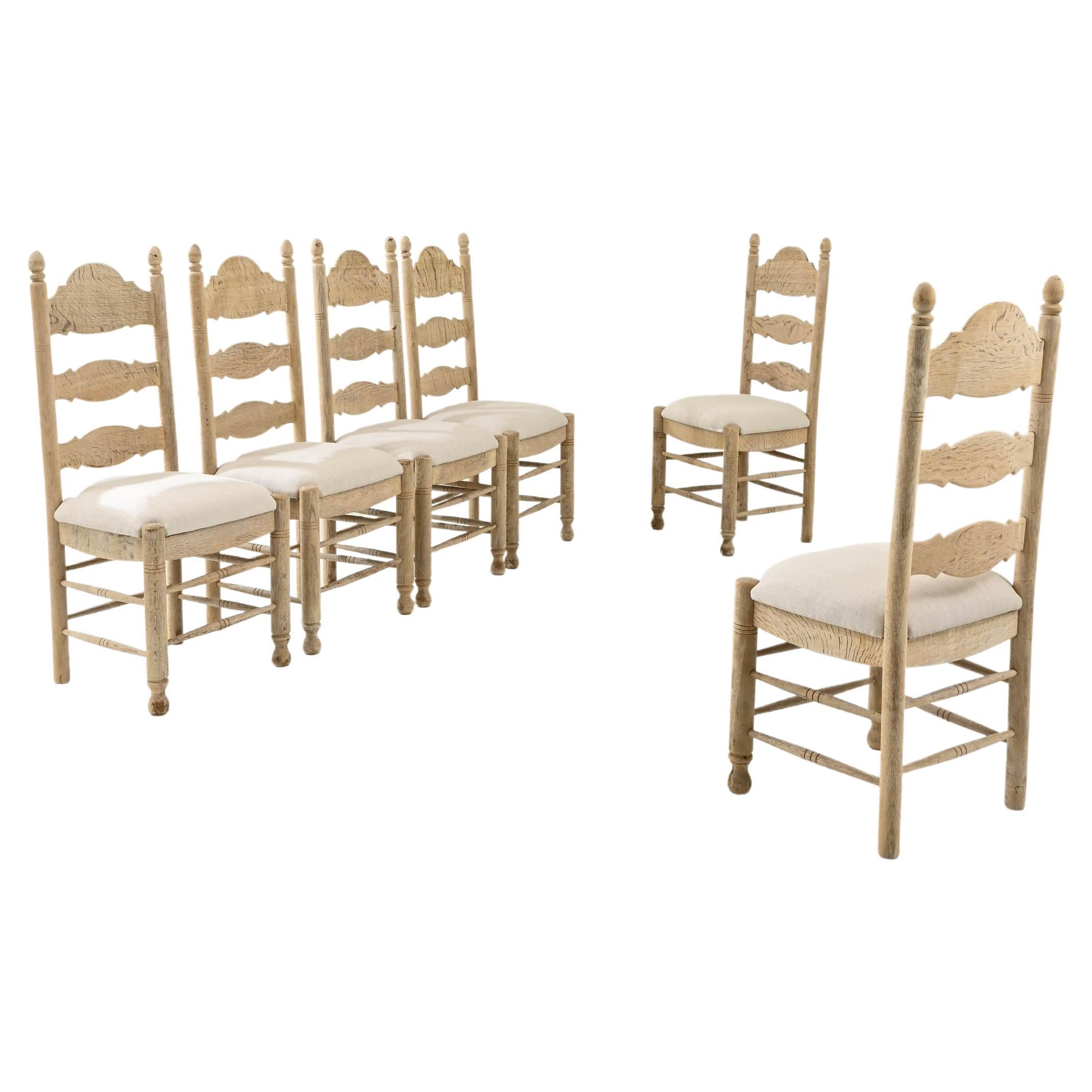 Chaises de salle à manger belges du 20e siècle, ensemble de six chaises rembourrées en vente
