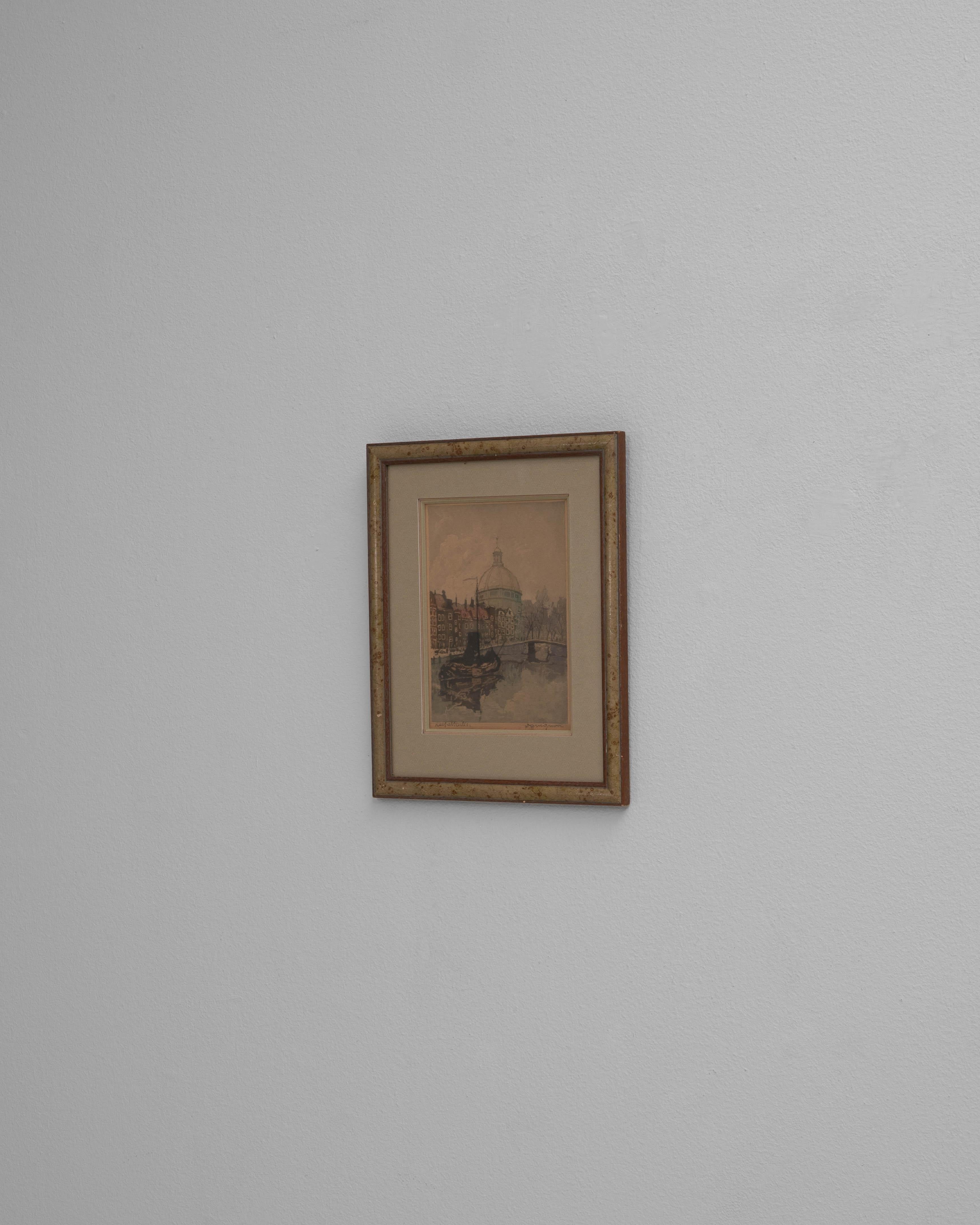 Art mural belge du 20e siècle avec cadre en bois Bon état - En vente à High Point, NC