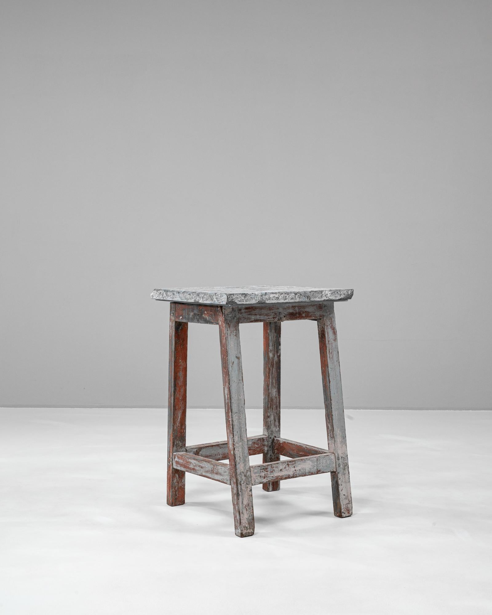 Stone 20th Century Belgian Wood Patinated Side Table With Belgian Bluestone Top