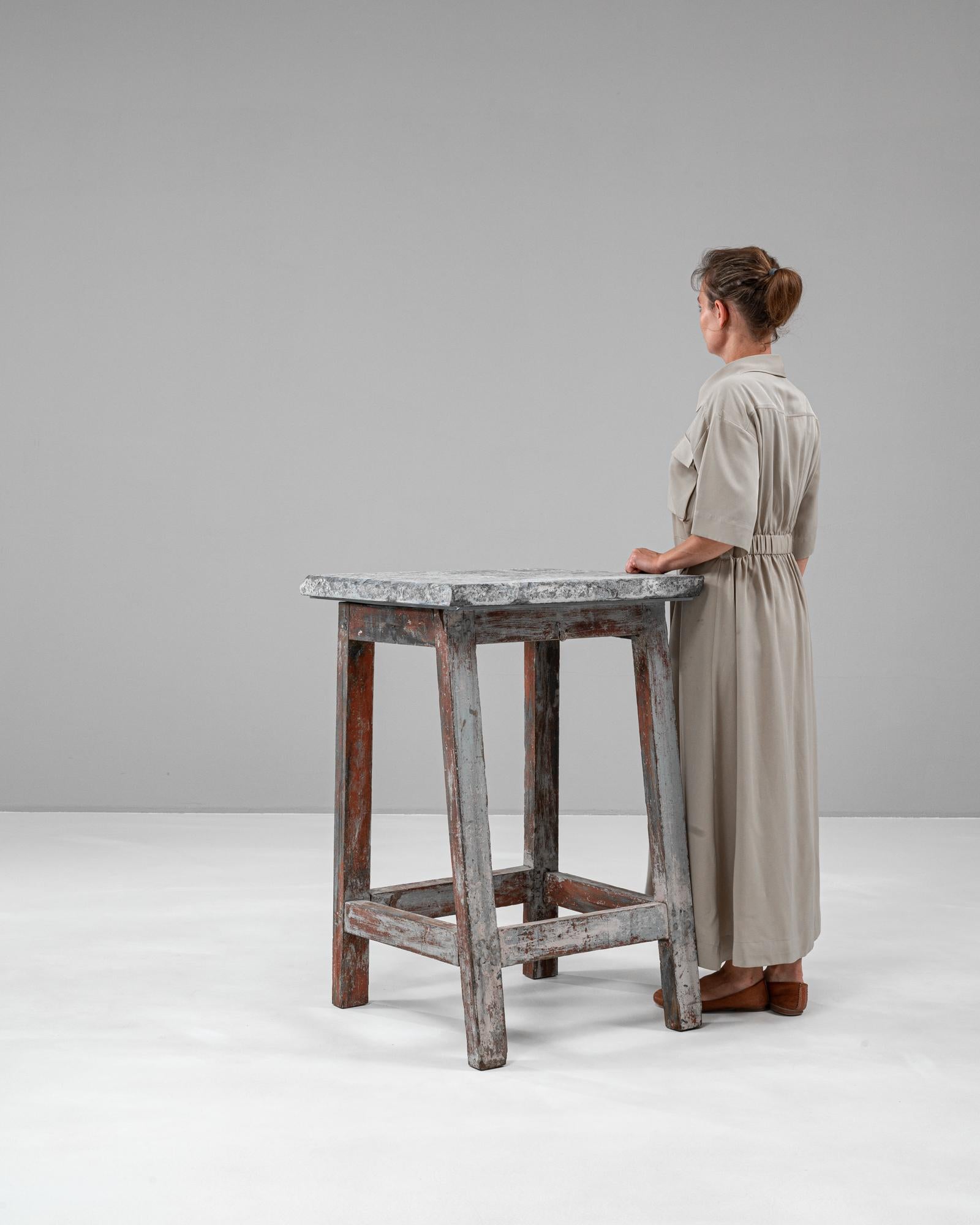 20th Century Belgian Wood Patinated Side Table With Belgian Bluestone Top 1