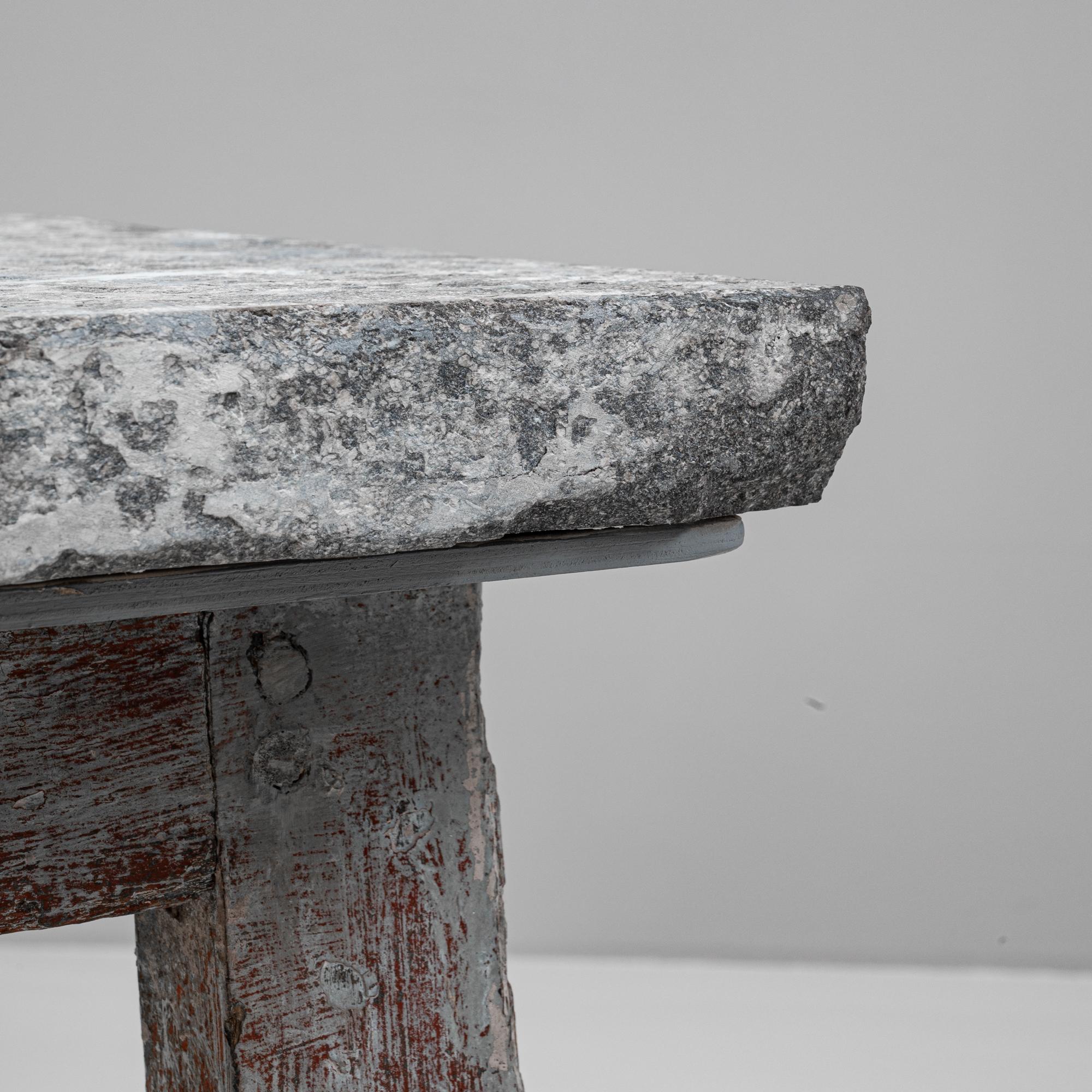 20th Century Belgian Wood Patinated Side Table With Belgian Bluestone Top 2