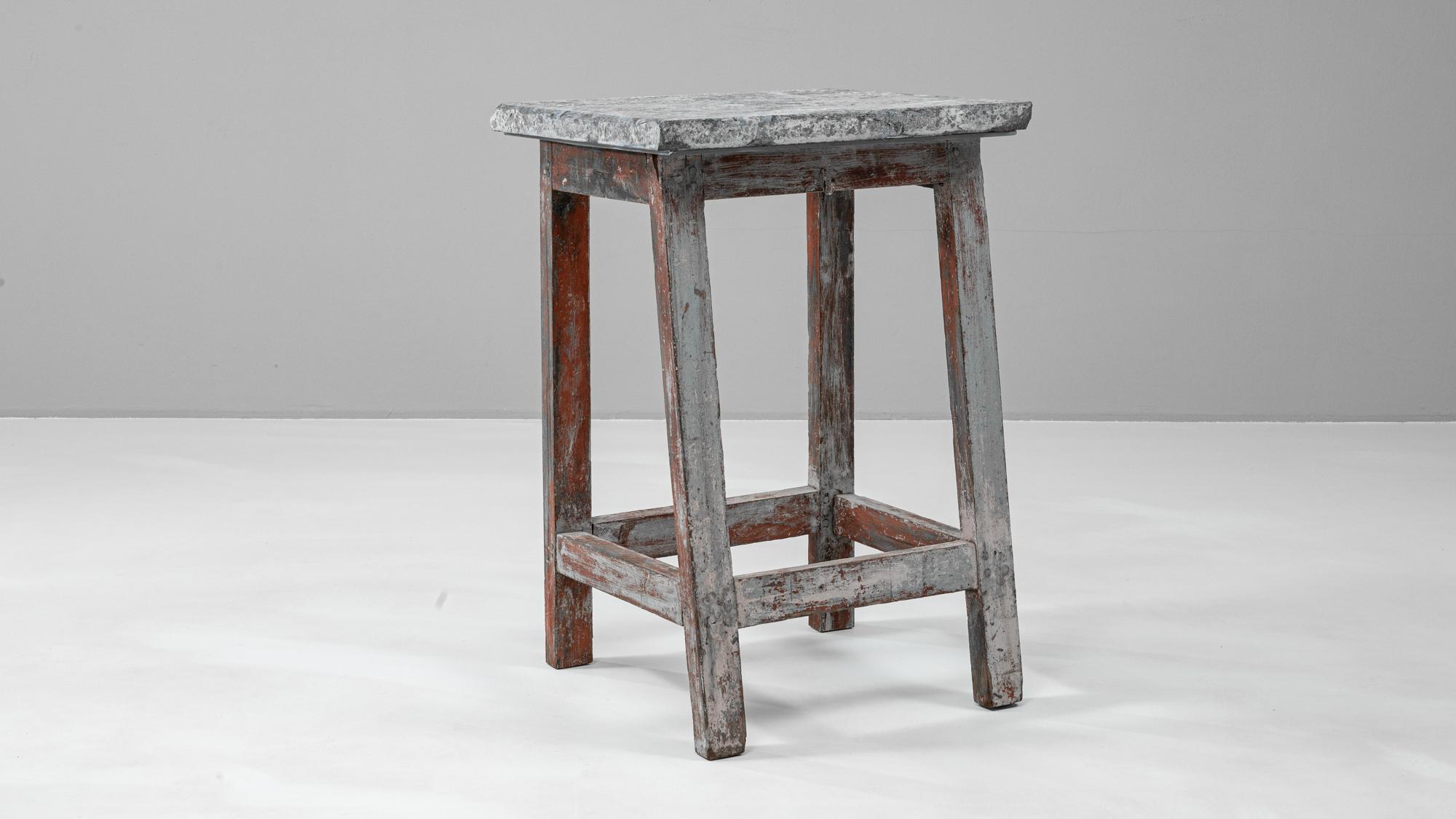 20th Century Belgian Wood Patinated Side Table With Belgian Bluestone Top 5