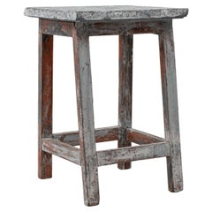 20th Century Belgian Wood Patinated Side Table With Belgian Bluestone Top