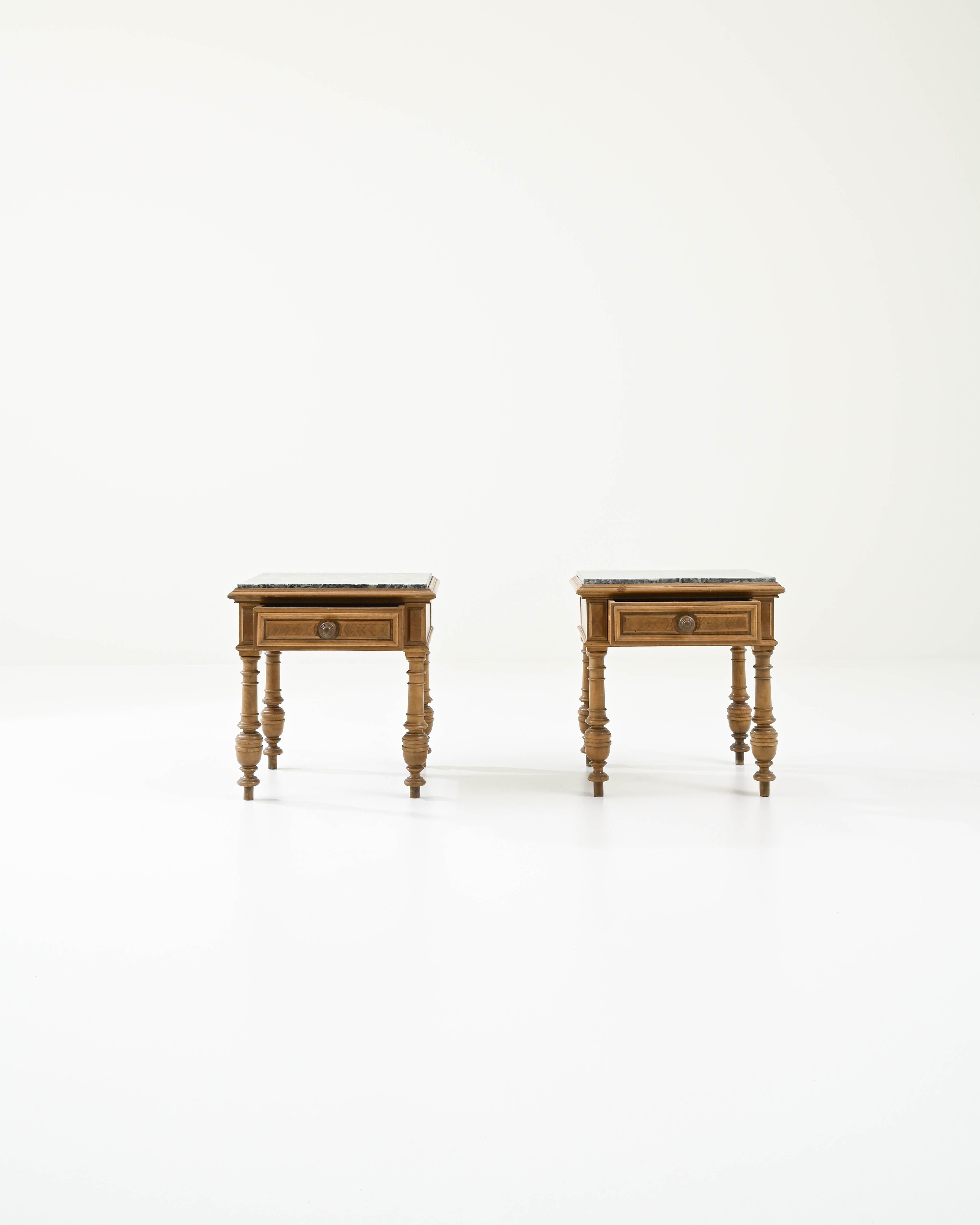 20th Century Belgian Wooden and Marble Nightstands, a Pair In Good Condition In High Point, NC