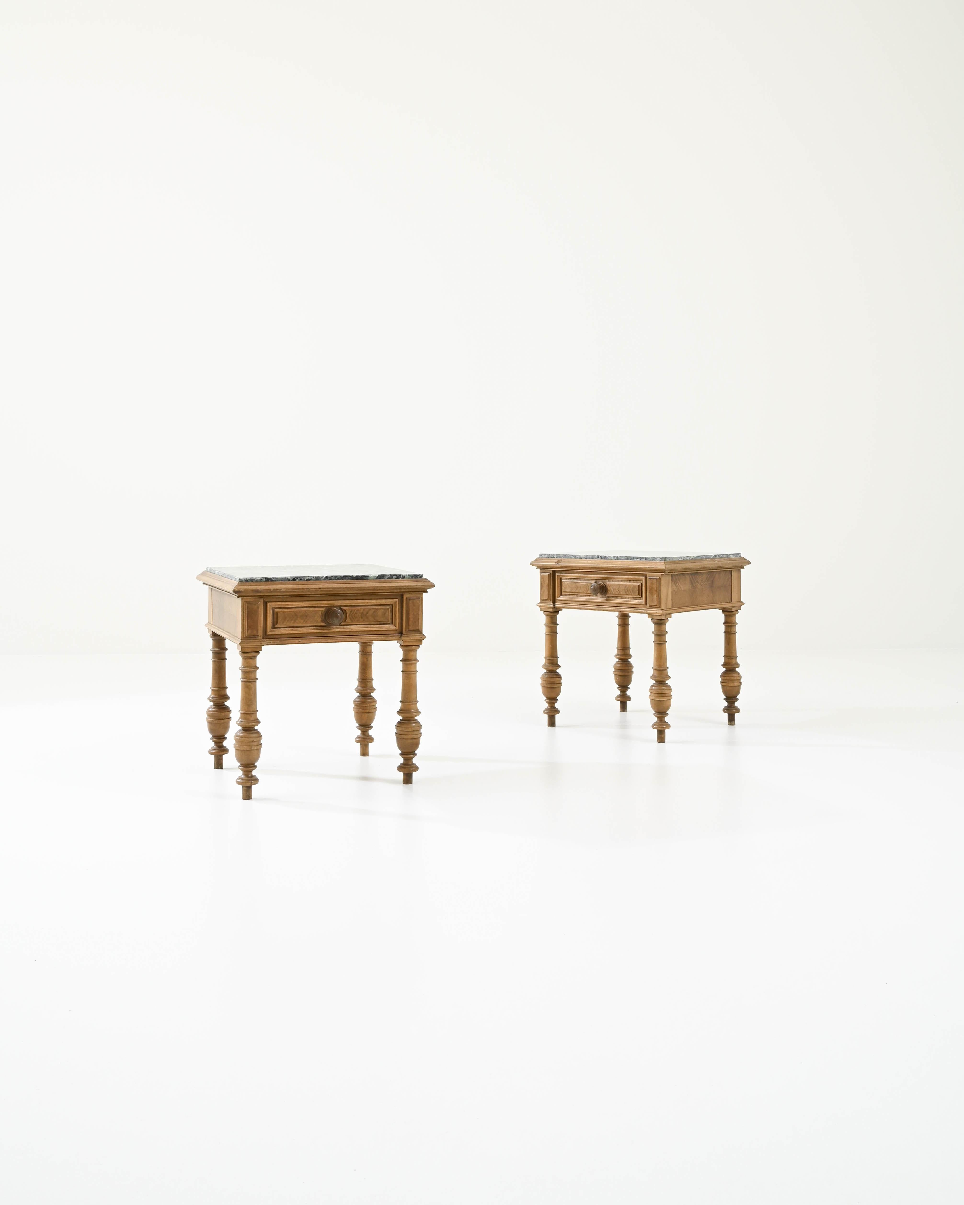 20th Century Belgian Wooden and Marble Nightstands, a Pair 2