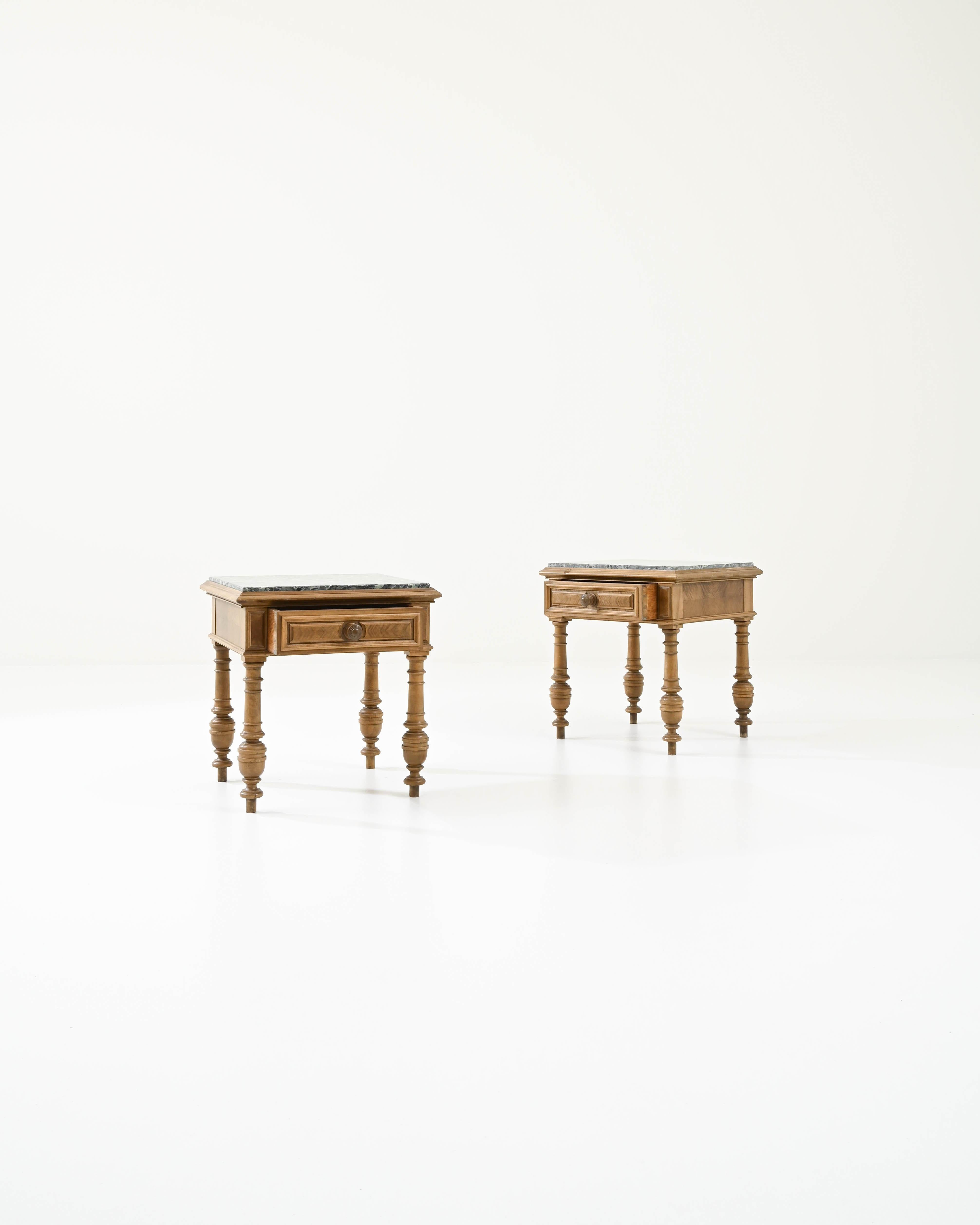 20th Century Belgian Wooden and Marble Nightstands, a Pair 3