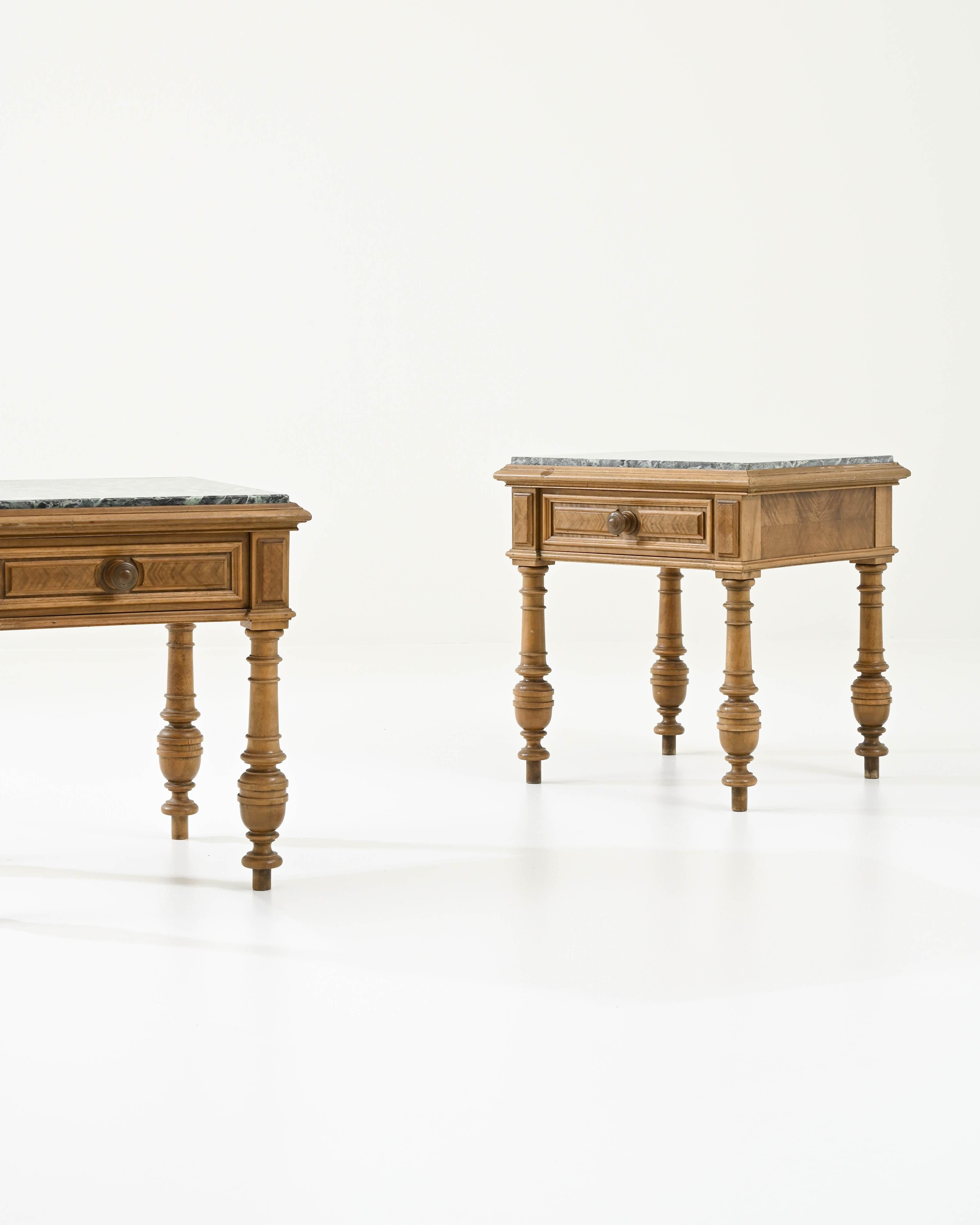 20th Century Belgian Wooden and Marble Nightstands, a Pair 4
