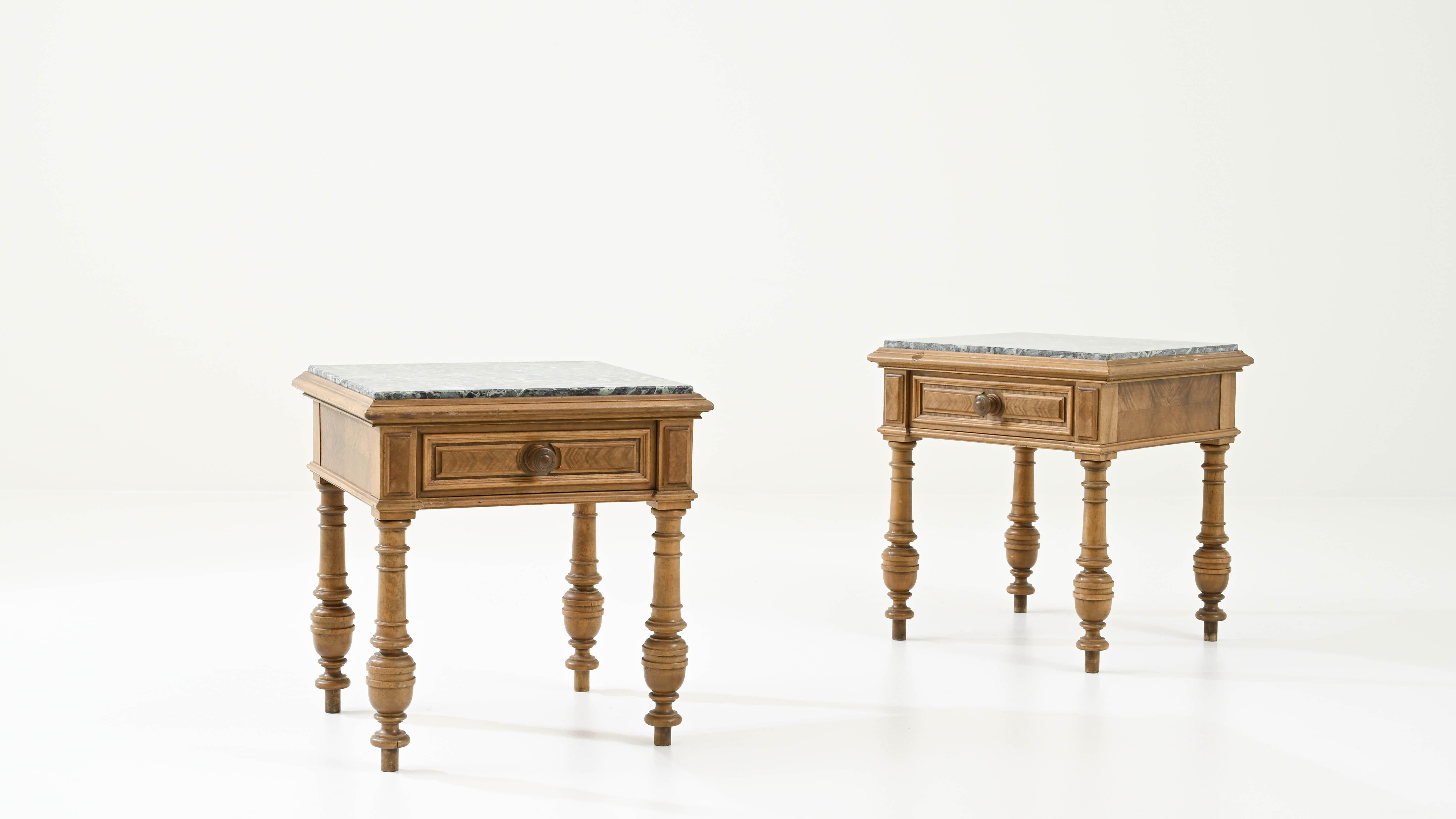 20th Century Belgian Wooden and Marble Nightstands, a Pair 5