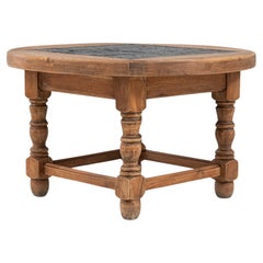 Tavolino in legno belga del XX secolo con piano in ardesia