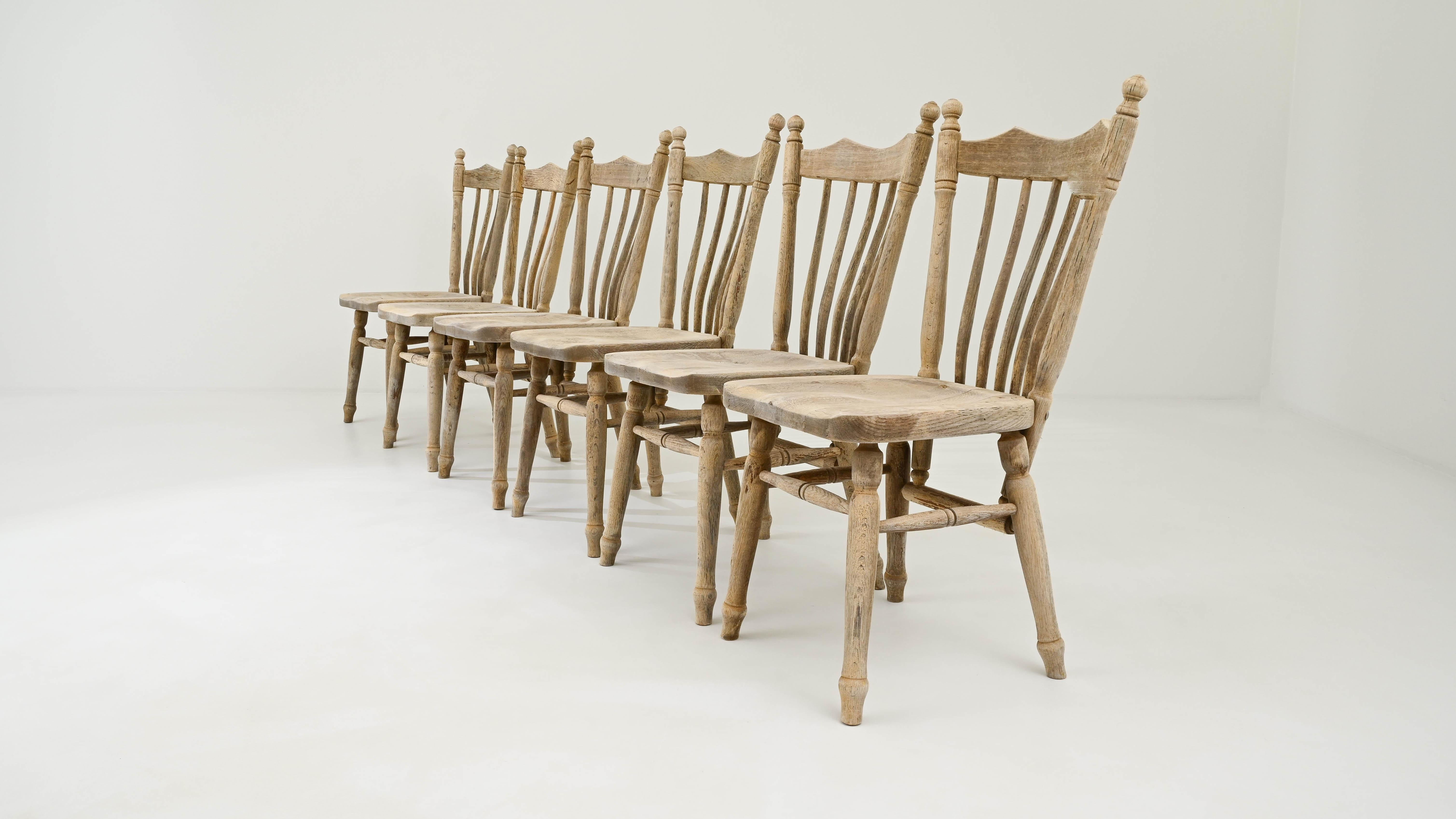 20th Century Belgian Wooden Dining Chairs, Set of Six 6