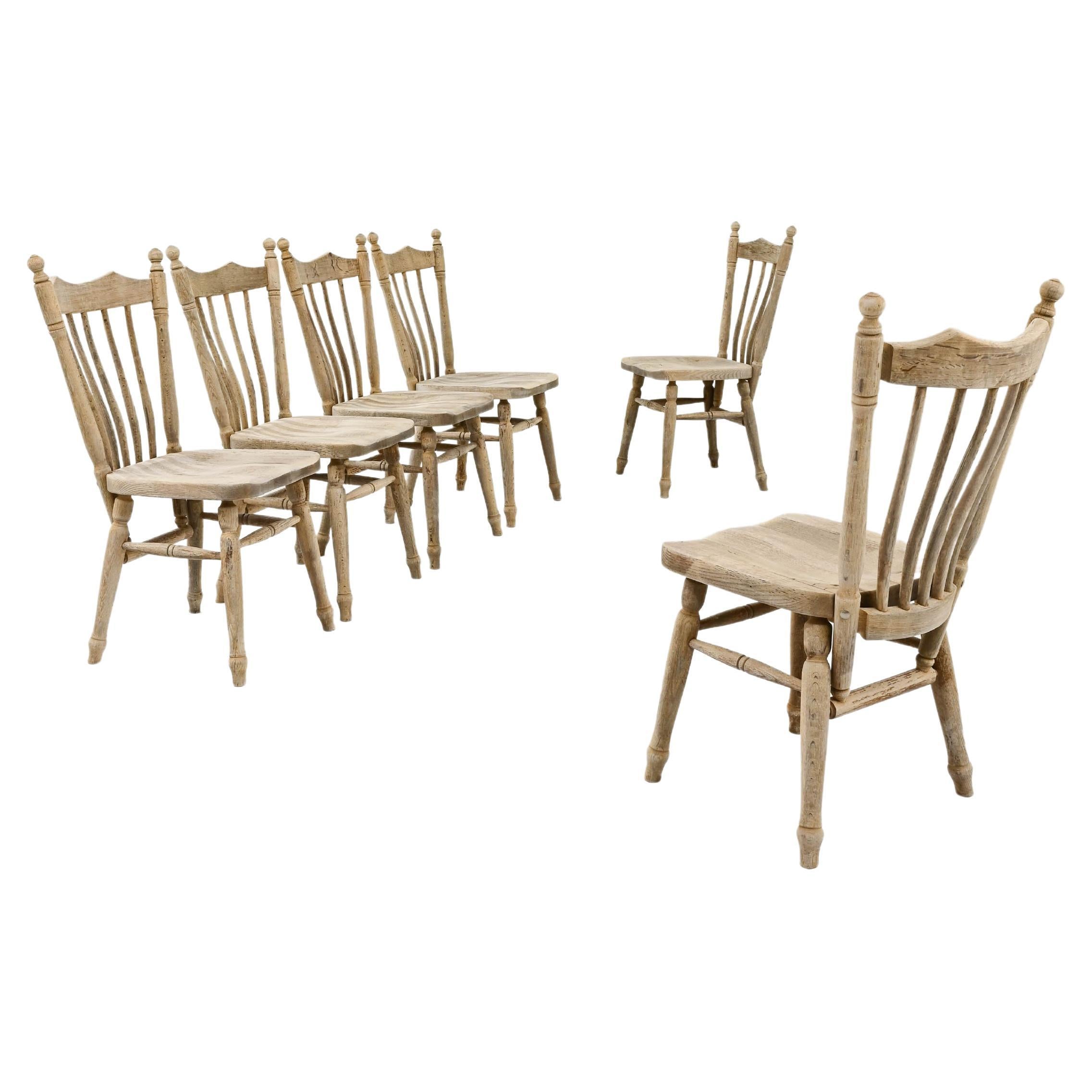 20th Century Belgian Wooden Dining Chairs, Set of Six For Sale