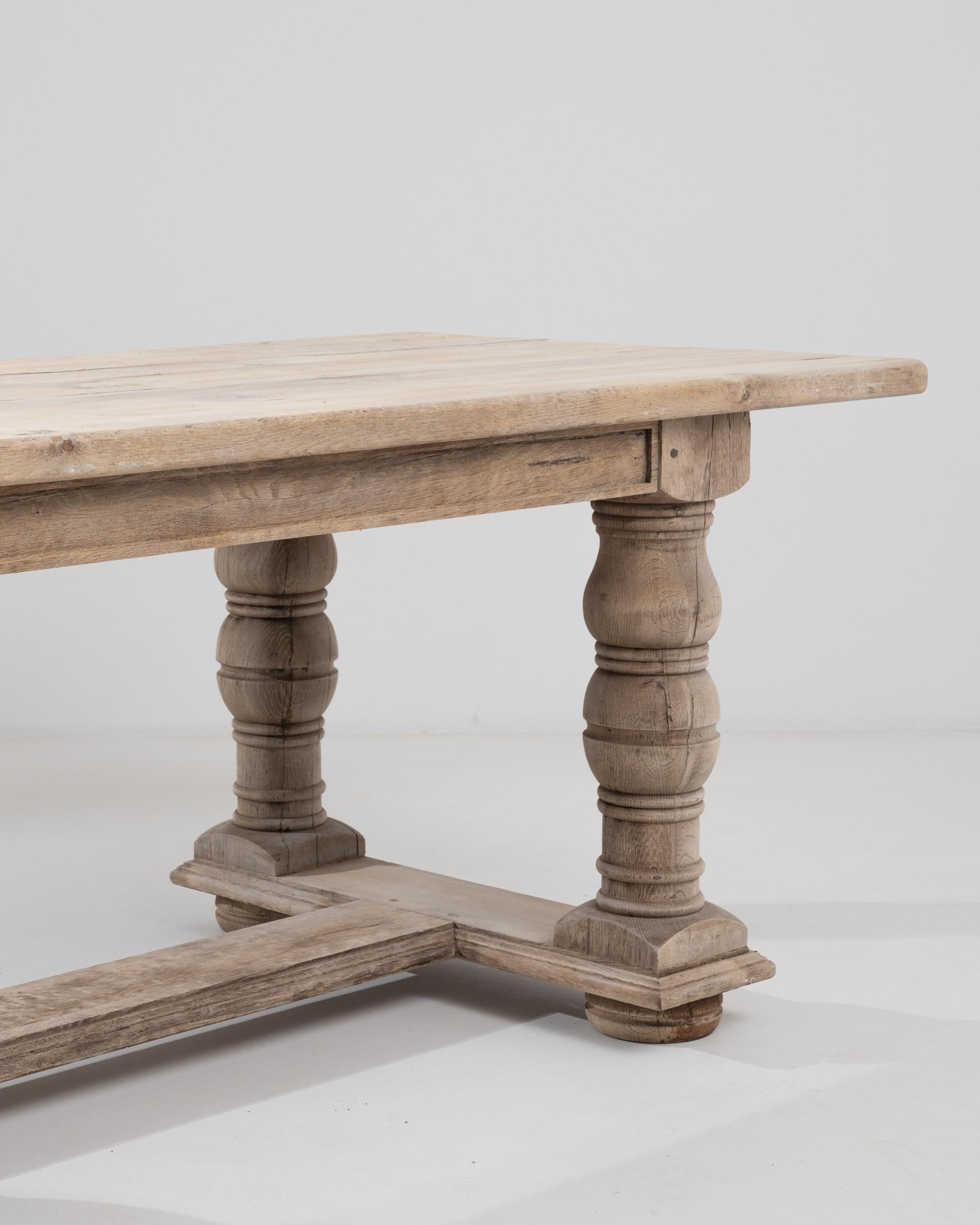 Oak 20th Century Belgian Wooden Dining Table  For Sale