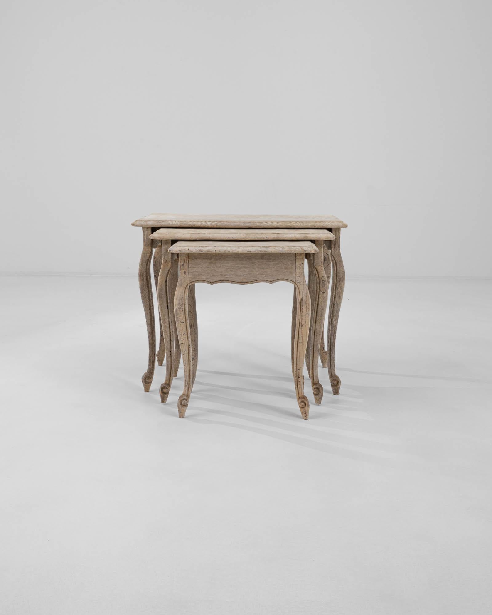 Bleached 20th Century Belgian Wooden Nesting Tables, a Set