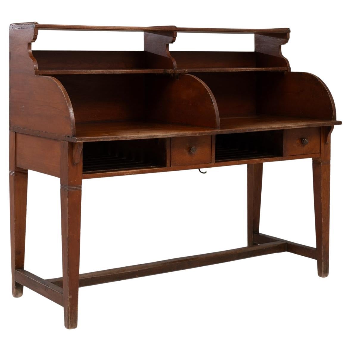 20th Century Belgian Wooden Secretary Desk In Original Patina