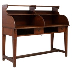 20th Century Belgian Wooden Secretary Desk In Original Patina