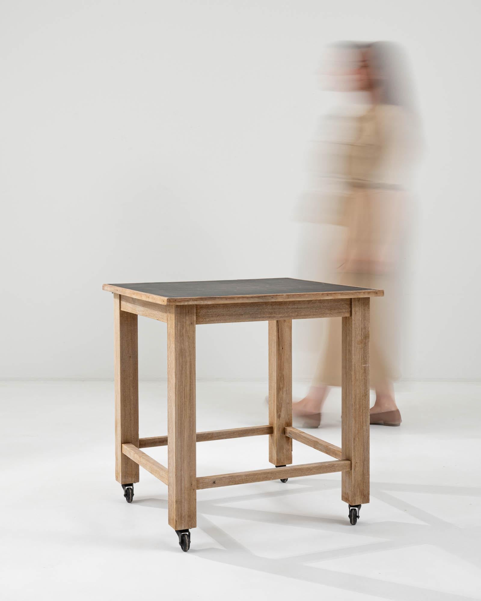 20th Century Belgian Wooden Side Table on Wheels For Sale 1