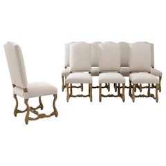 20th Century Belgian Wooden Upholstered Dining Chairs, Set of Eight