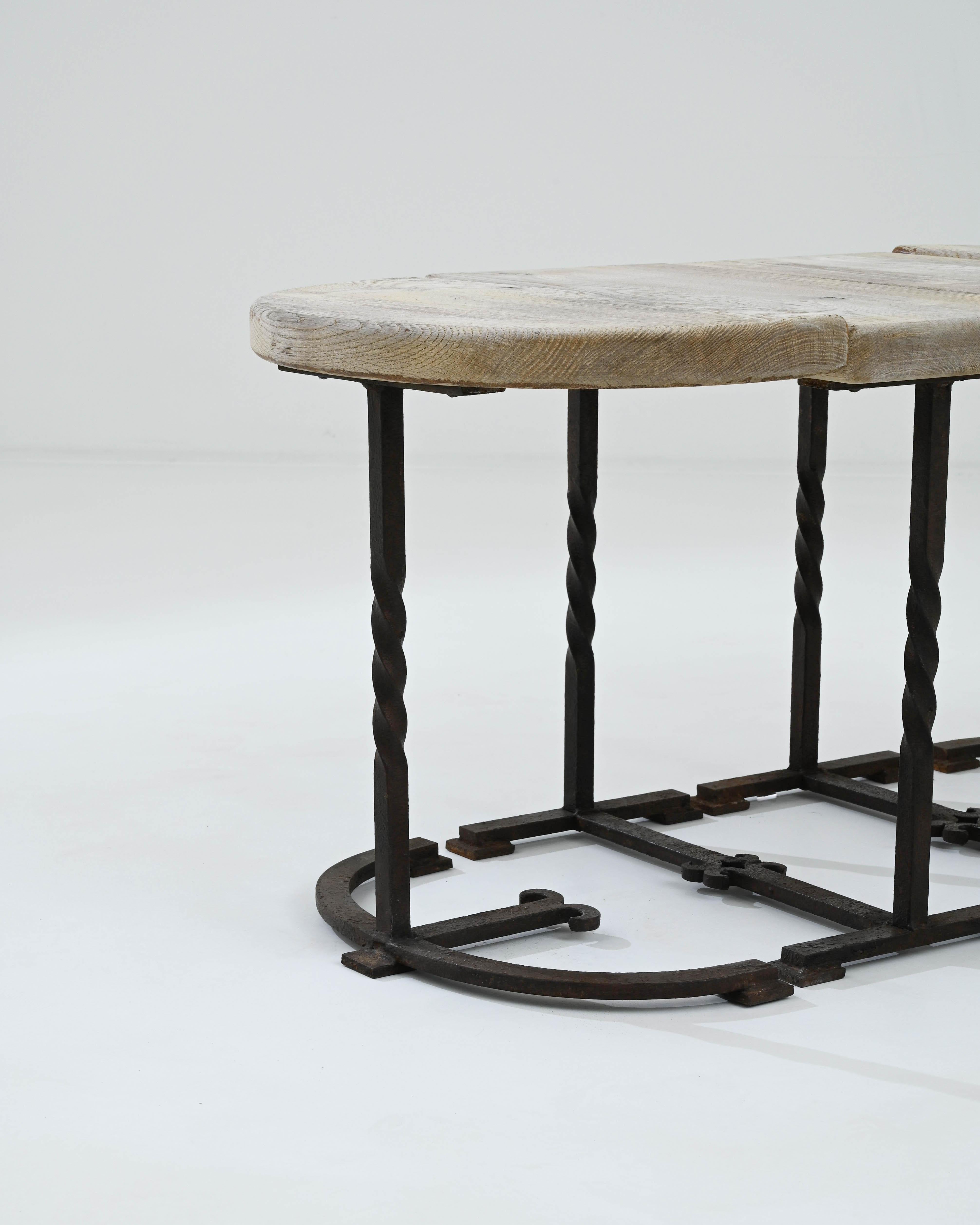 20th Century Belgian Wrought Iron and Oak Coffee Table, Set of Four  2