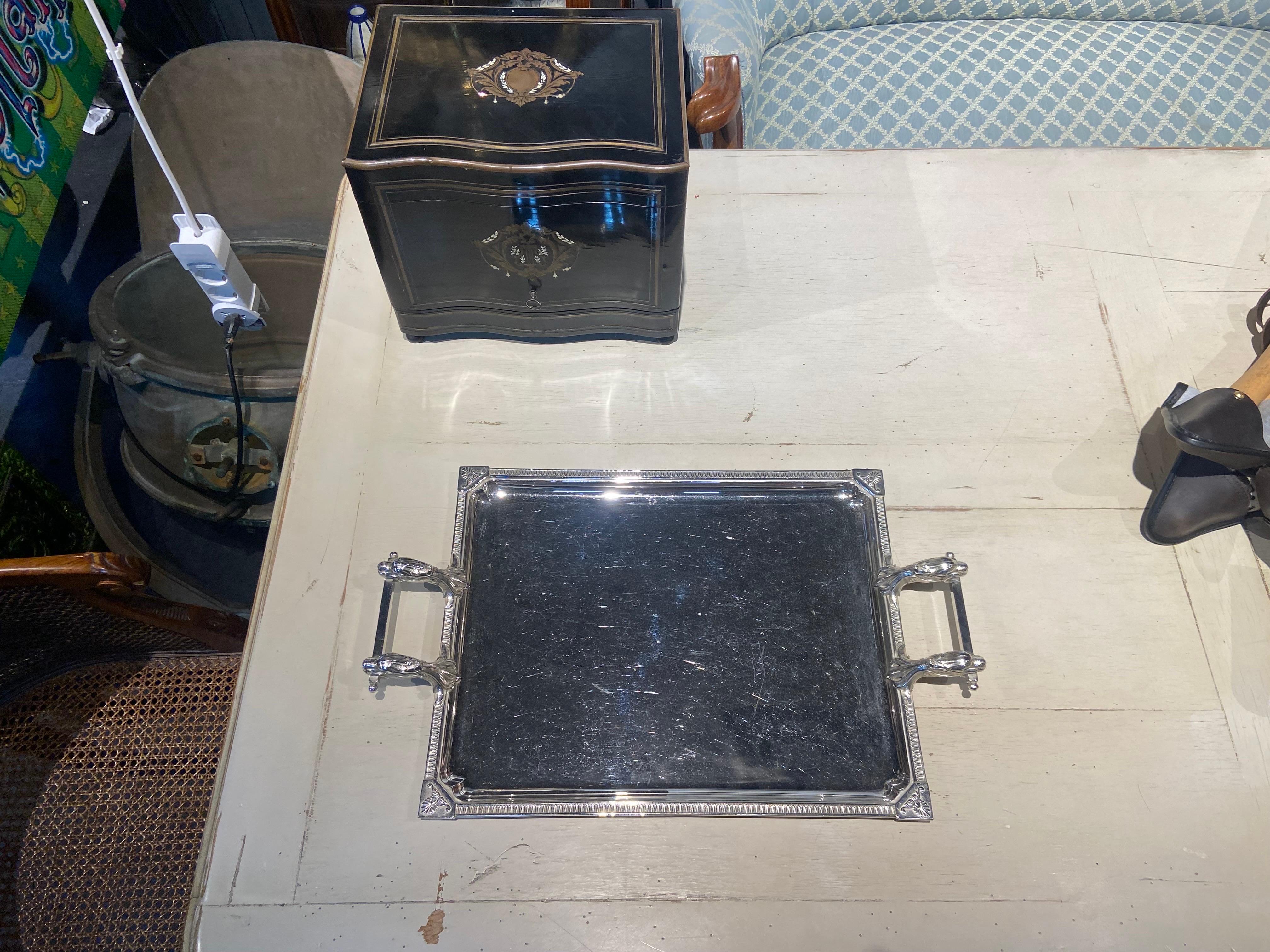 Silvered 20th Century Belgium Silver Plate Serving Tray Made by Wiskemann For Sale