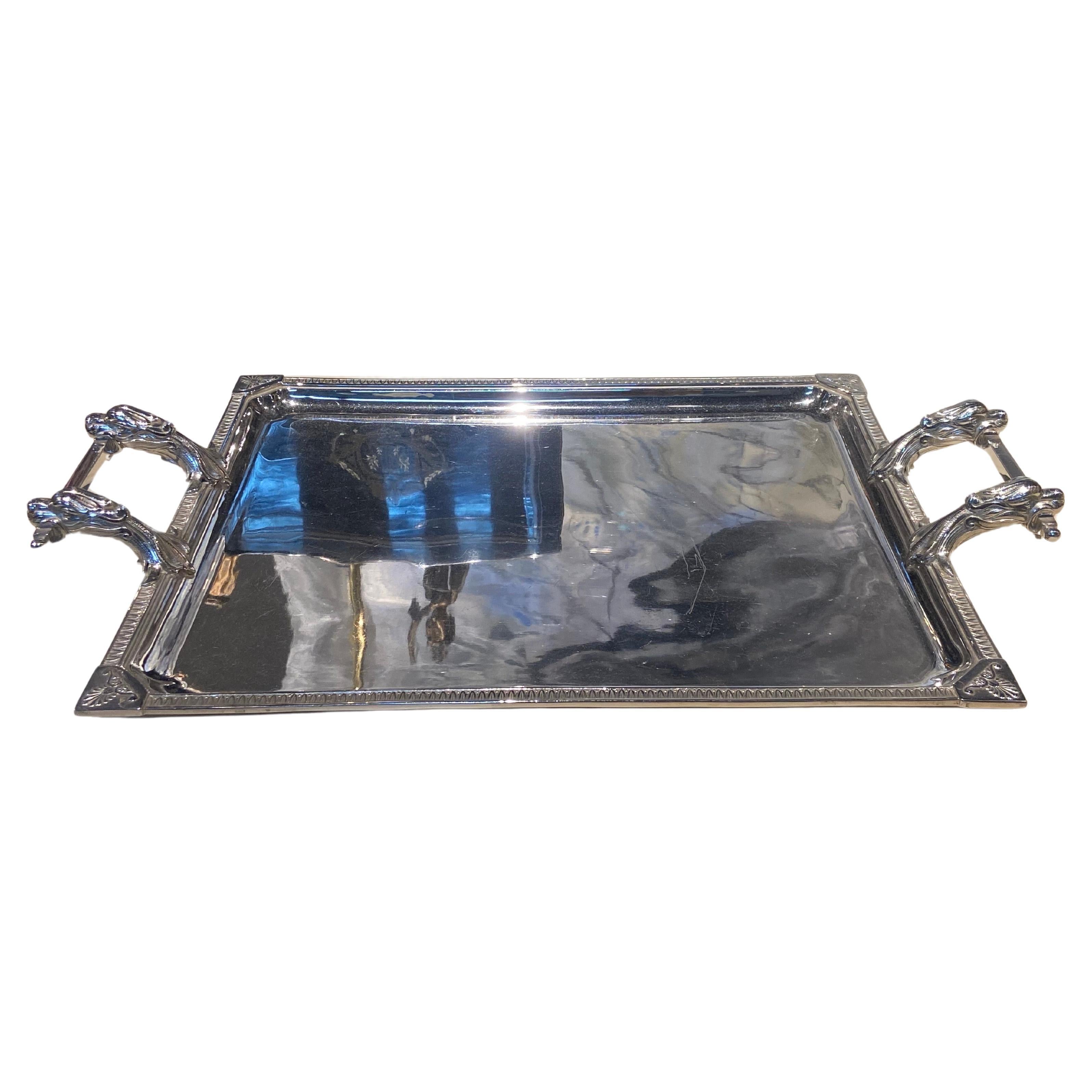 20th Century Belgium Silver Plate Serving Tray Made by Wiskemann For Sale