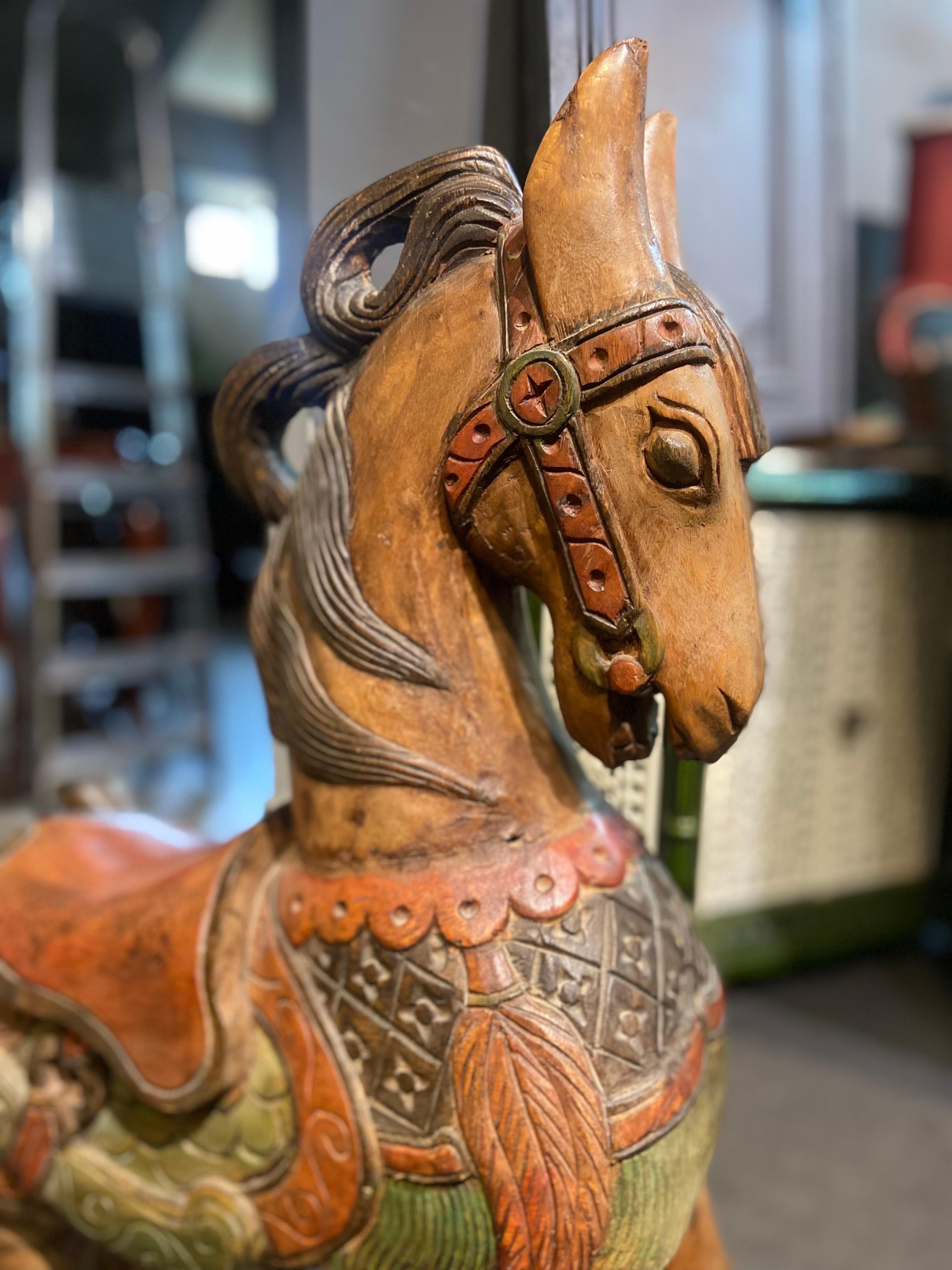 20th Century Belgium Wooden Hand Carved and Hand Painted Child's Rocking Horse In Good Condition For Sale In Sofia, BG