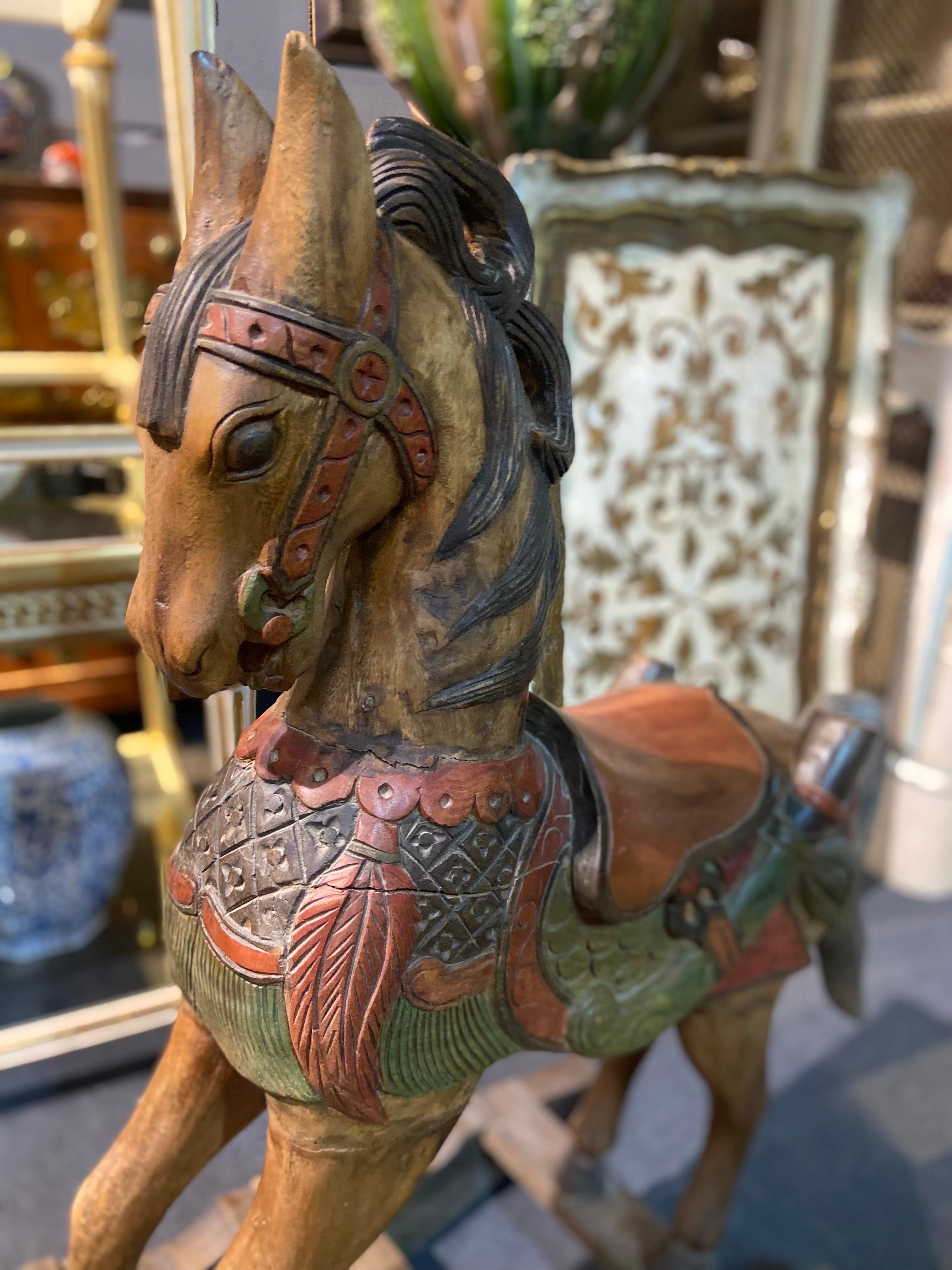 20th Century Belgium Wooden Hand Carved and Hand Painted Child's Rocking Horse For Sale 4