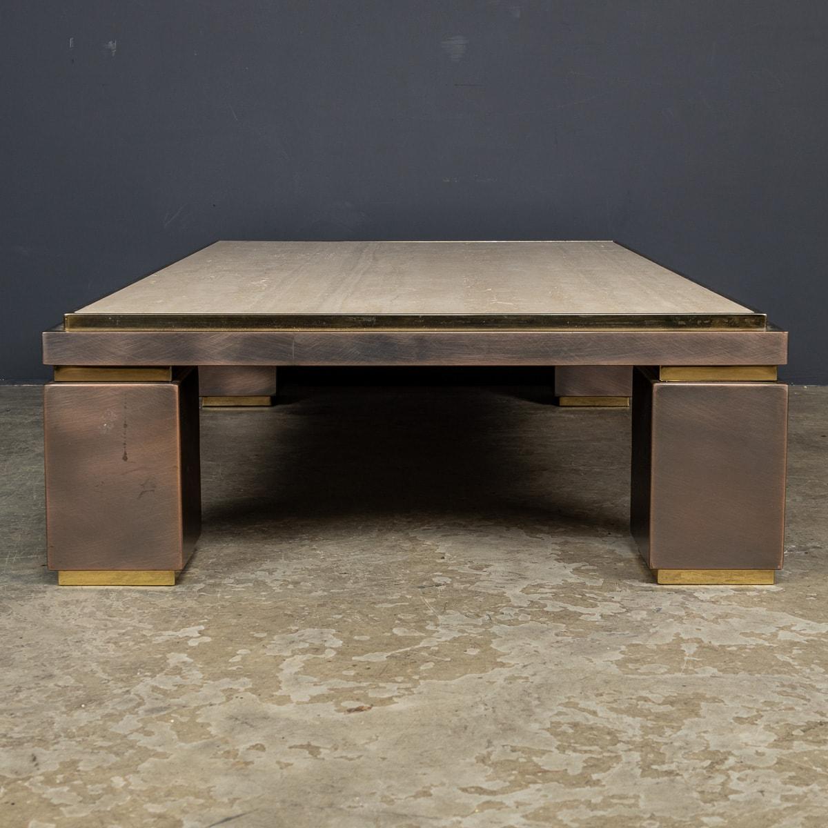 Late 20th Century 20th Century Belgo Chrome Bronze, Brass & Marble Coffee Table c.1970 For Sale