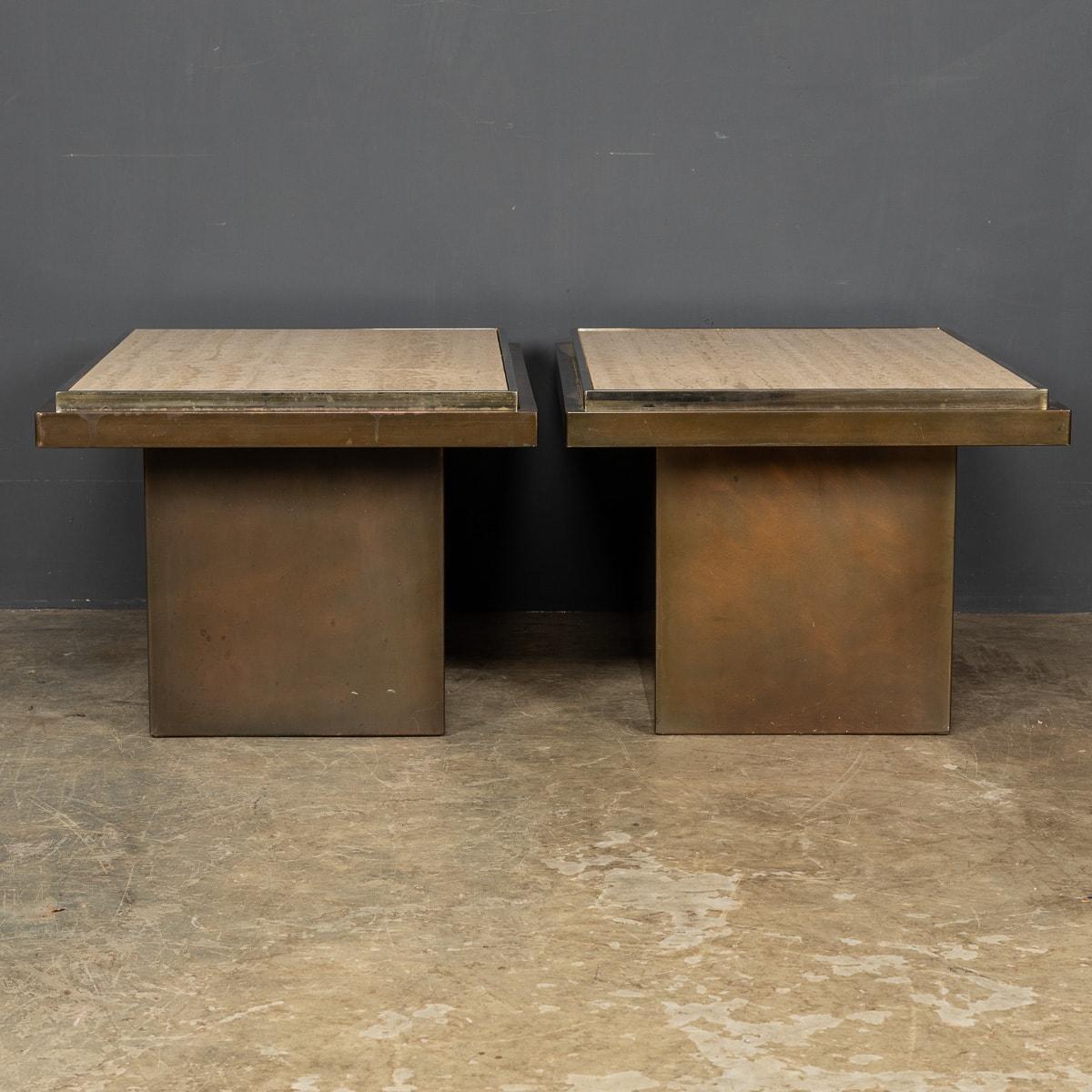 20th Century Belgo Chrome Bronze & Marble Side Tables, C.1970 In Good Condition For Sale In Royal Tunbridge Wells, Kent