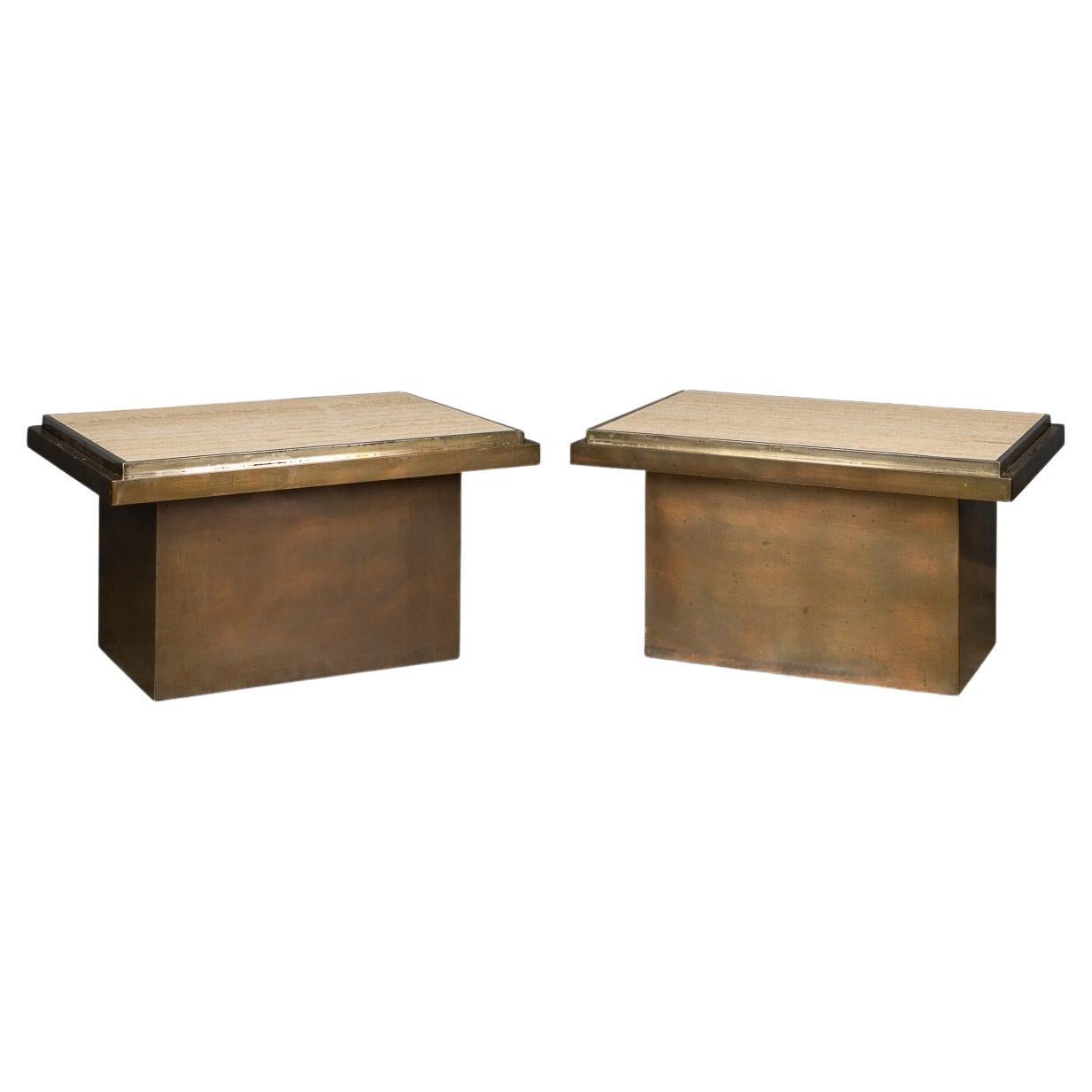 20th Century Belgo Chrome Bronze & Marble Side Tables, C.1970 For Sale