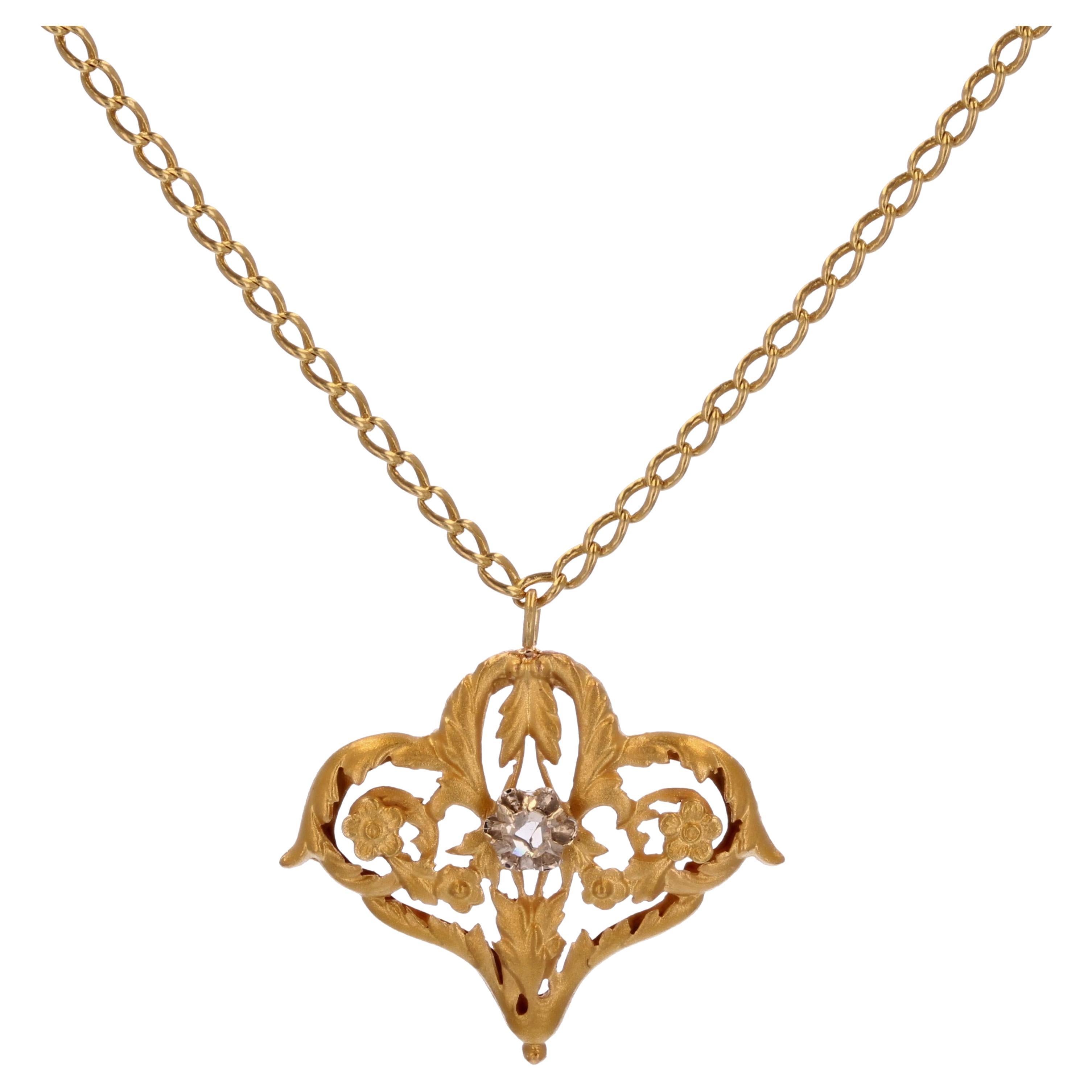 Halskette aus 18 Karat Gelbgold mit Diamanten aus der Belle Epoque des 20. Jahrhunderts im Angebot
