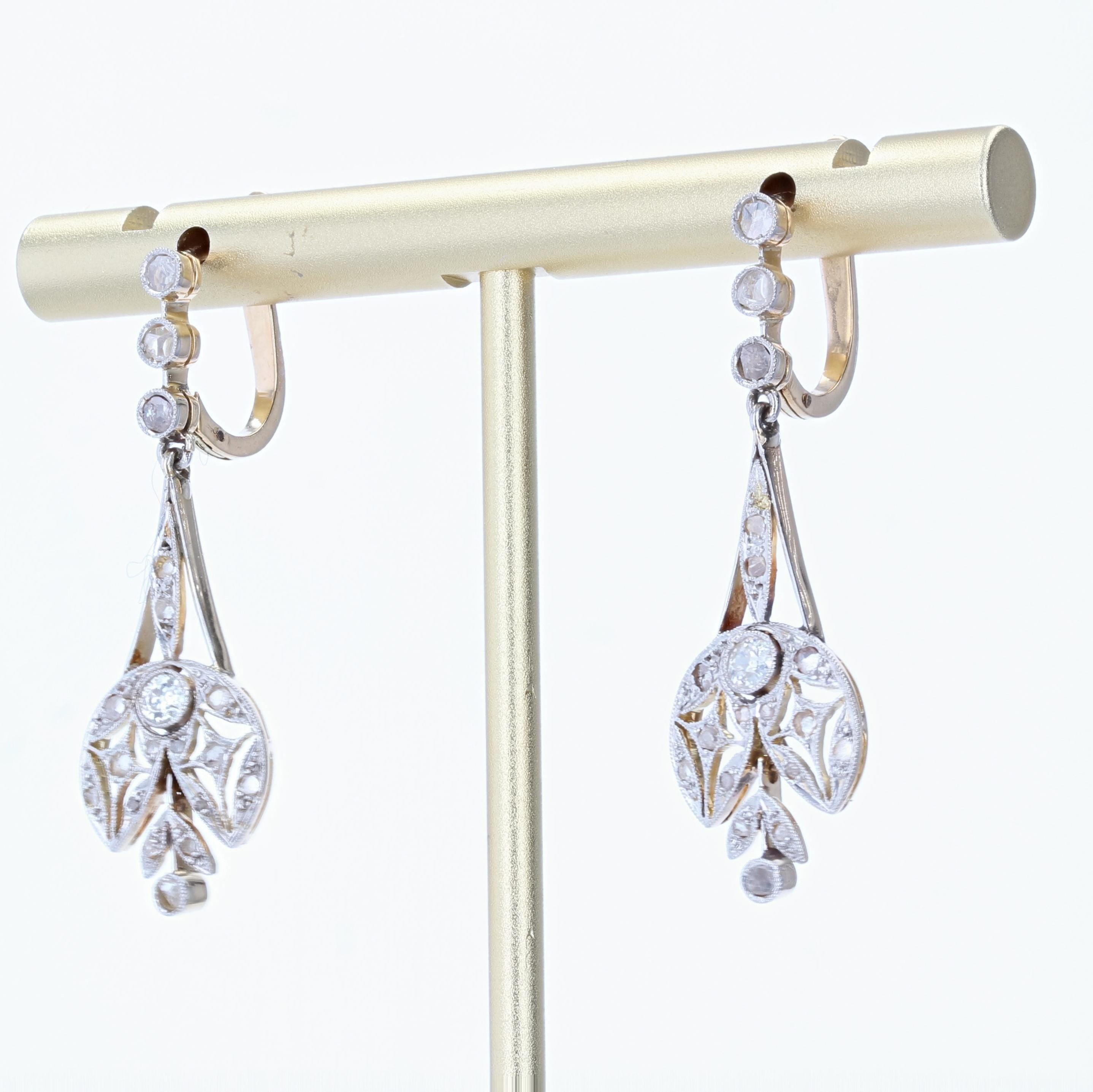Women's 20th Century Belle Epoque Diamonds 18 Karat White Yellow Gold Dangle Earrings For Sale