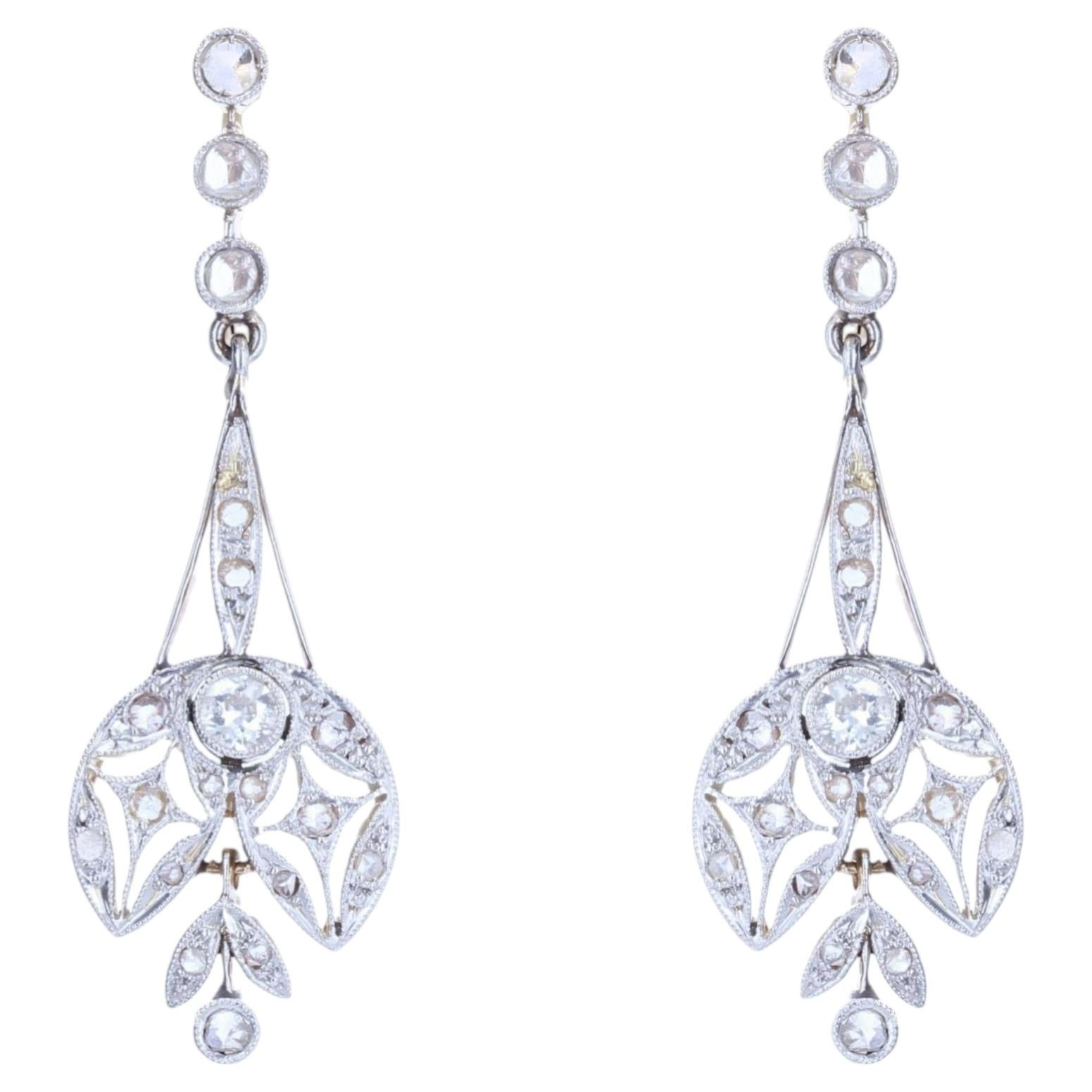 20th Century Belle Epoque Diamonds 18 Karat White Yellow Gold Dangle Earrings