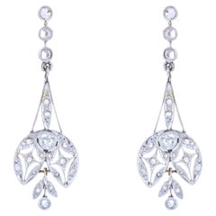 20th Century Belle Epoque Diamonds 18 Karat White Yellow Gold Dangle Earrings