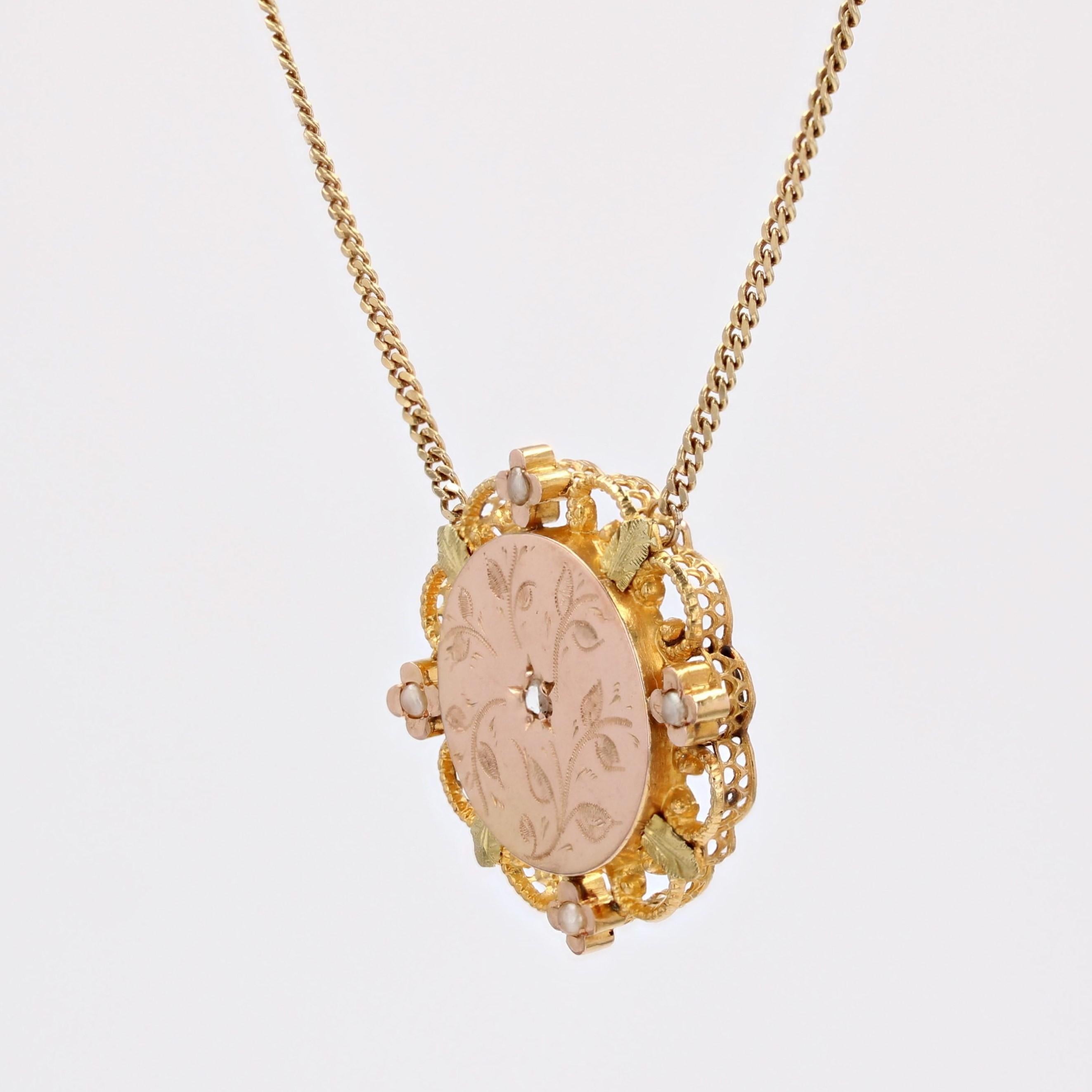 Belle Epoque des 20. Jahrhunderts Perlenkette aus 18 K Gelb-, Rosé- und Grüngold im Angebot 3