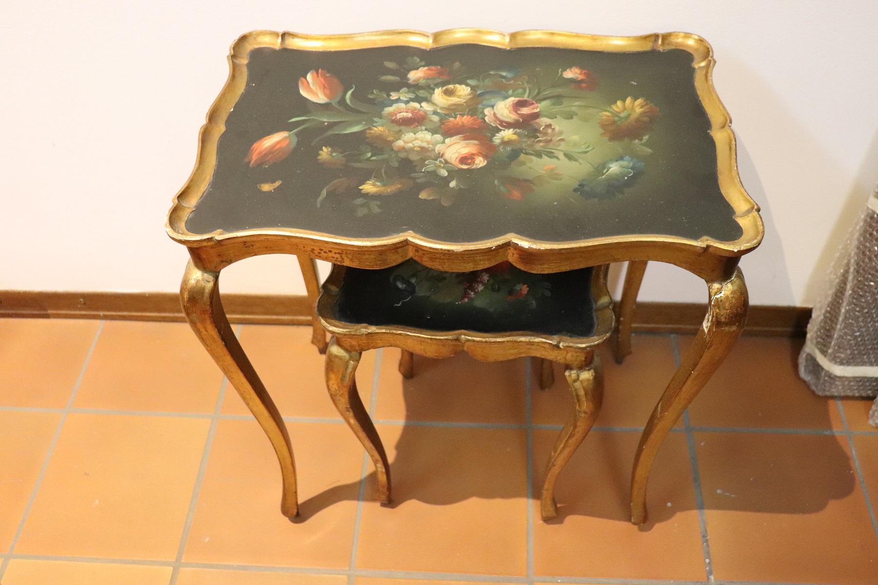 20th Century Belle Époque Style Golden hand painted Side Table or Sofa Table In Fair Condition In Casale Monferrato, IT