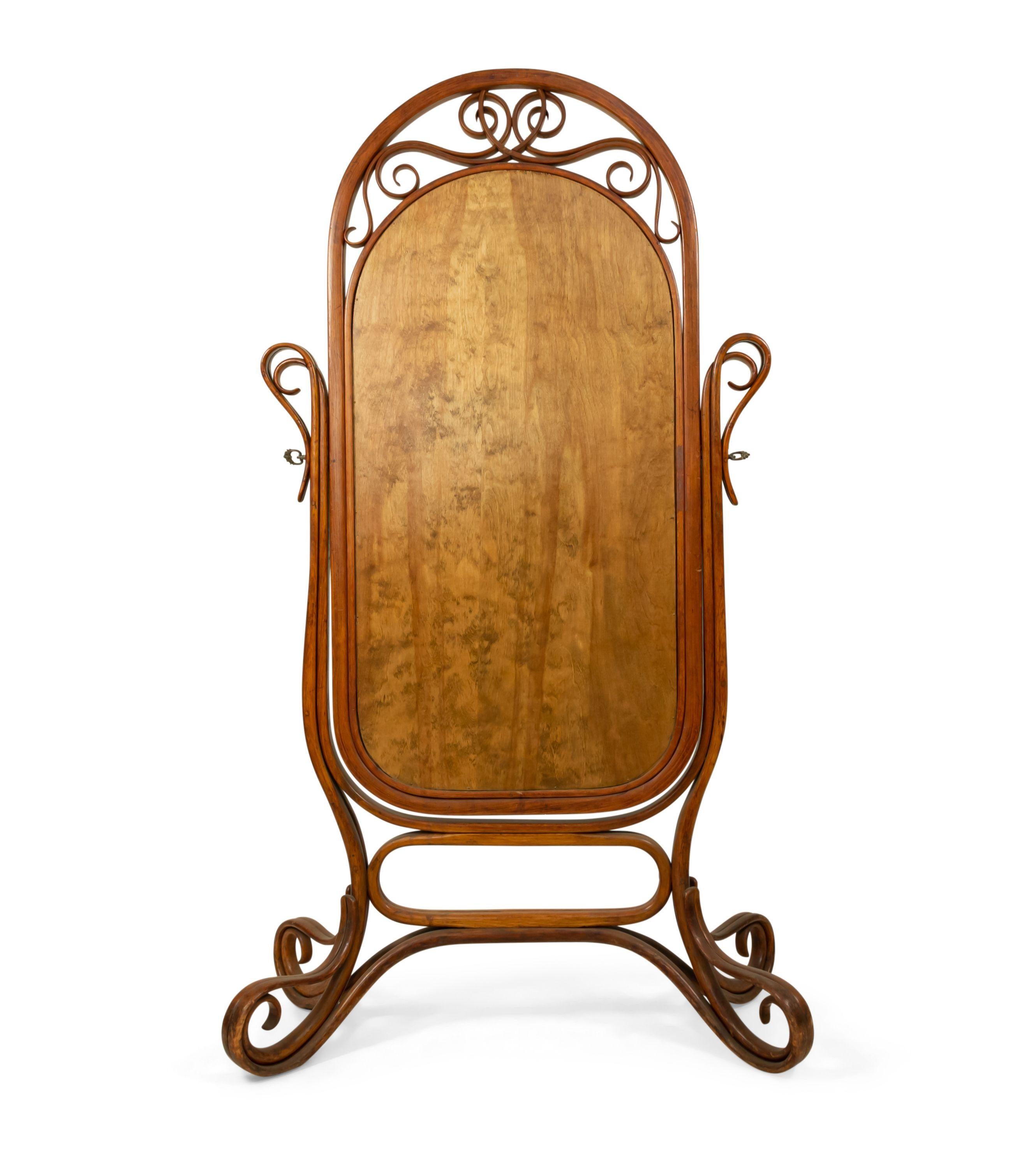 20th Century Bentwood Oak Cheval Mirror 'Manner of Michael Thonet' For Sale 1