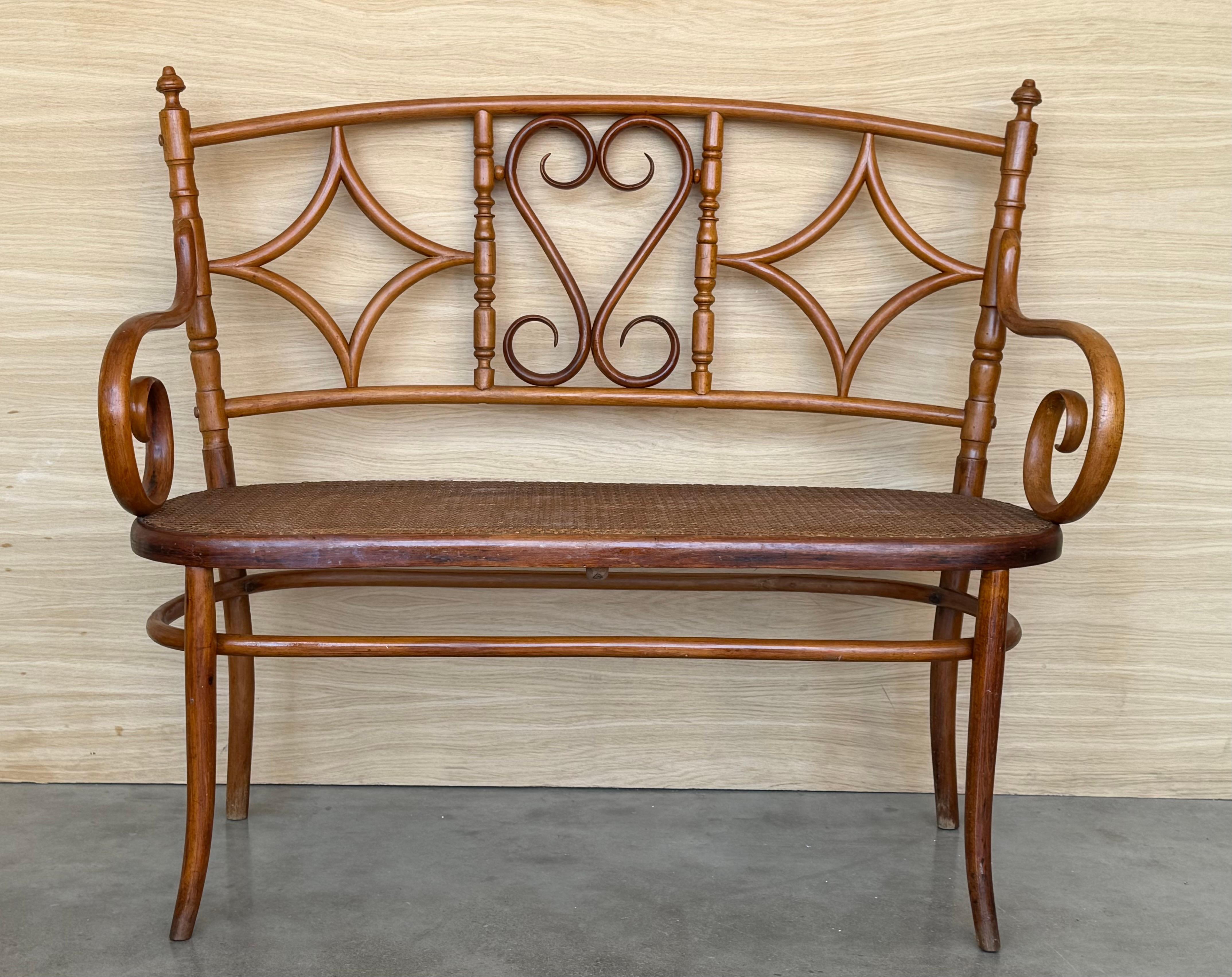 Canapé en bois courbé du XXe siècle de style Thonet, vers 1925, assise cannée

Ce canapé est très lourd et robuste.

Hauteur du sol aux bras : 70cm