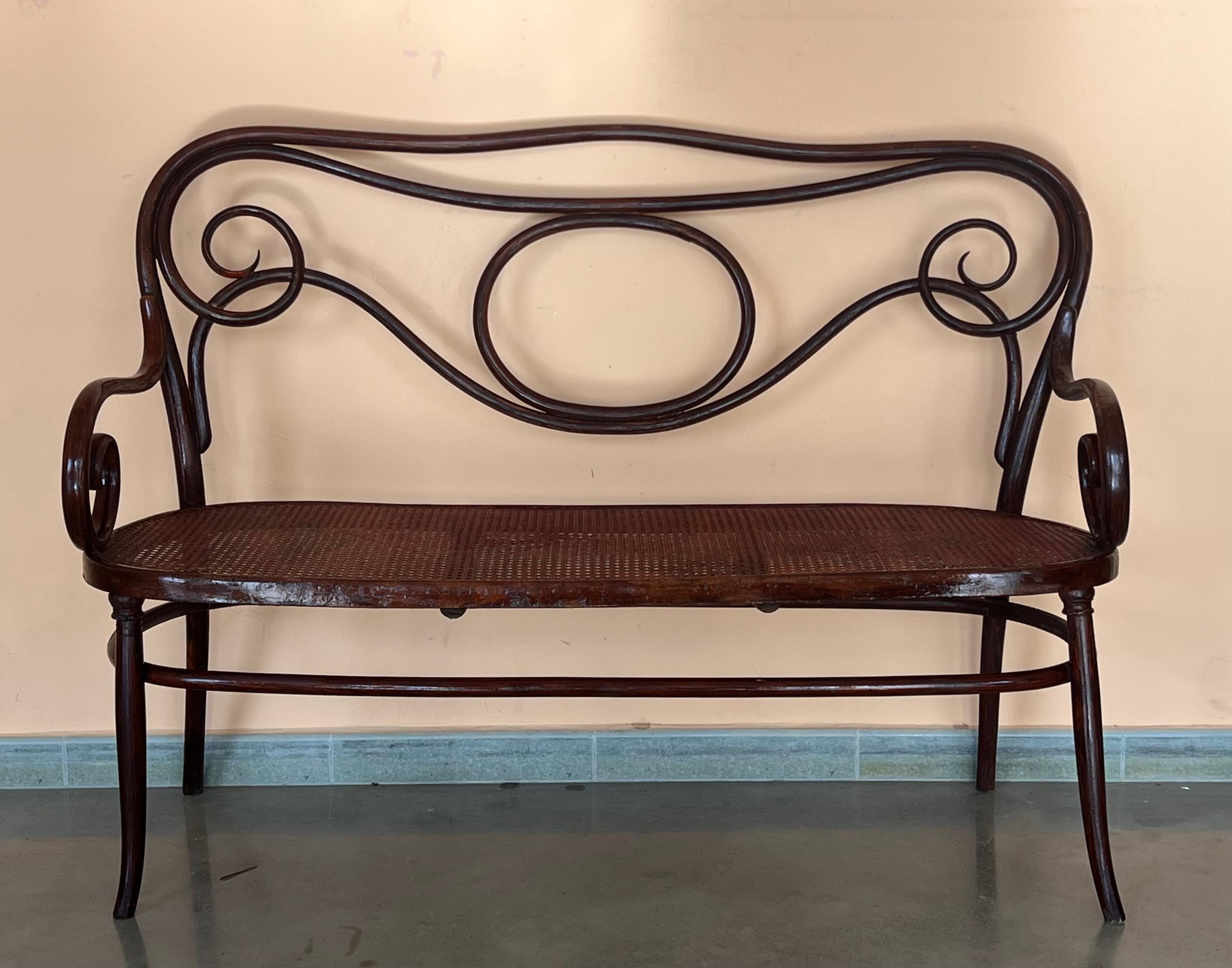 20th century bentwood sofa in the Thonet style, circa 1925, caned seat

This sofa it´s very heavy and sturdy.

Height from the floor to the arm : 26.77in