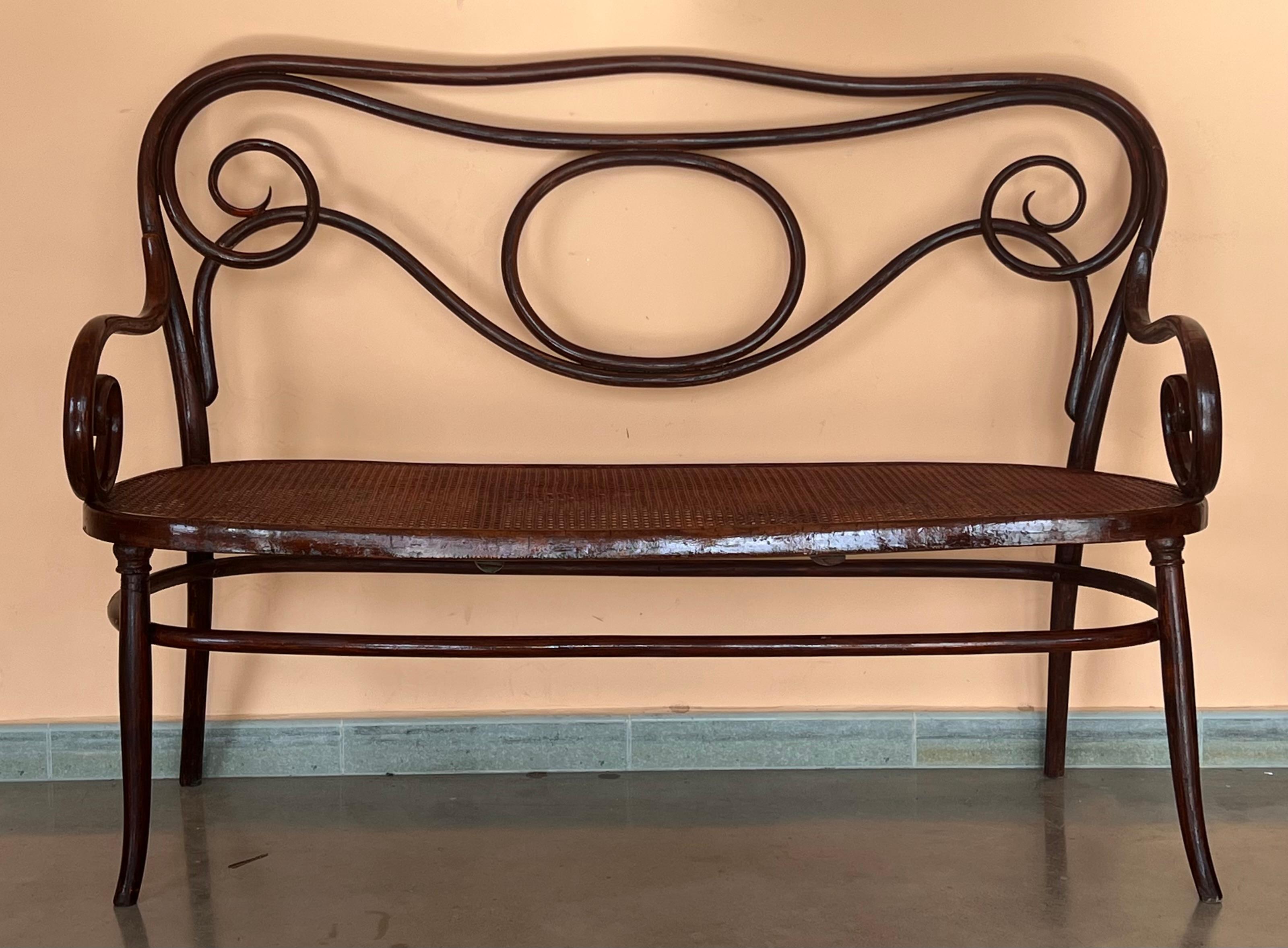 Spanish Colonial 20th Century Bentwood Sofa signed by Fischel, circa 1900, Caned Seat For Sale