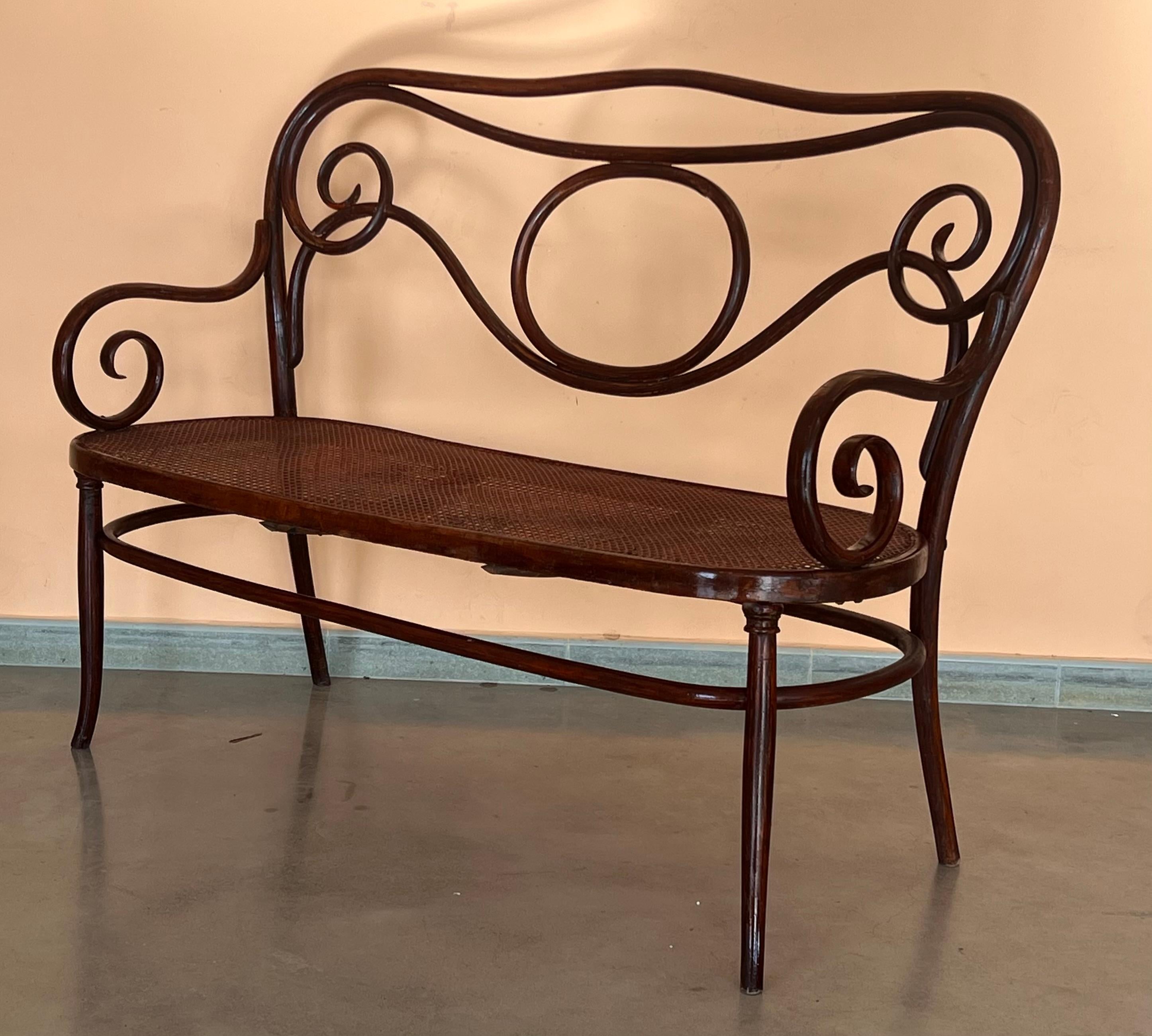 20th Century Bentwood Sofa signed by Fischel, circa 1900, Caned Seat In Good Condition For Sale In Miami, FL