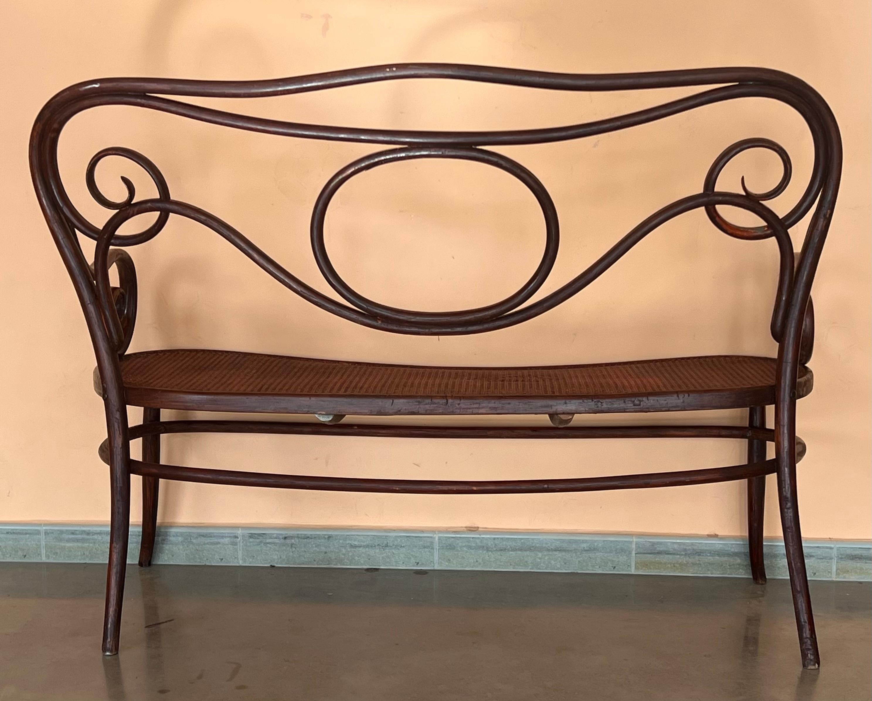 20th Century Bentwood Sofa signed by Fischel, circa 1900, Caned Seat For Sale 2