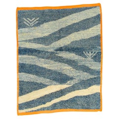 20th Century Berber Moroccan Hand Made Wool Rug Yellow White Blue