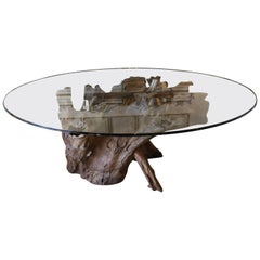 20th Century Beveled Glass Top Table from Tree Root