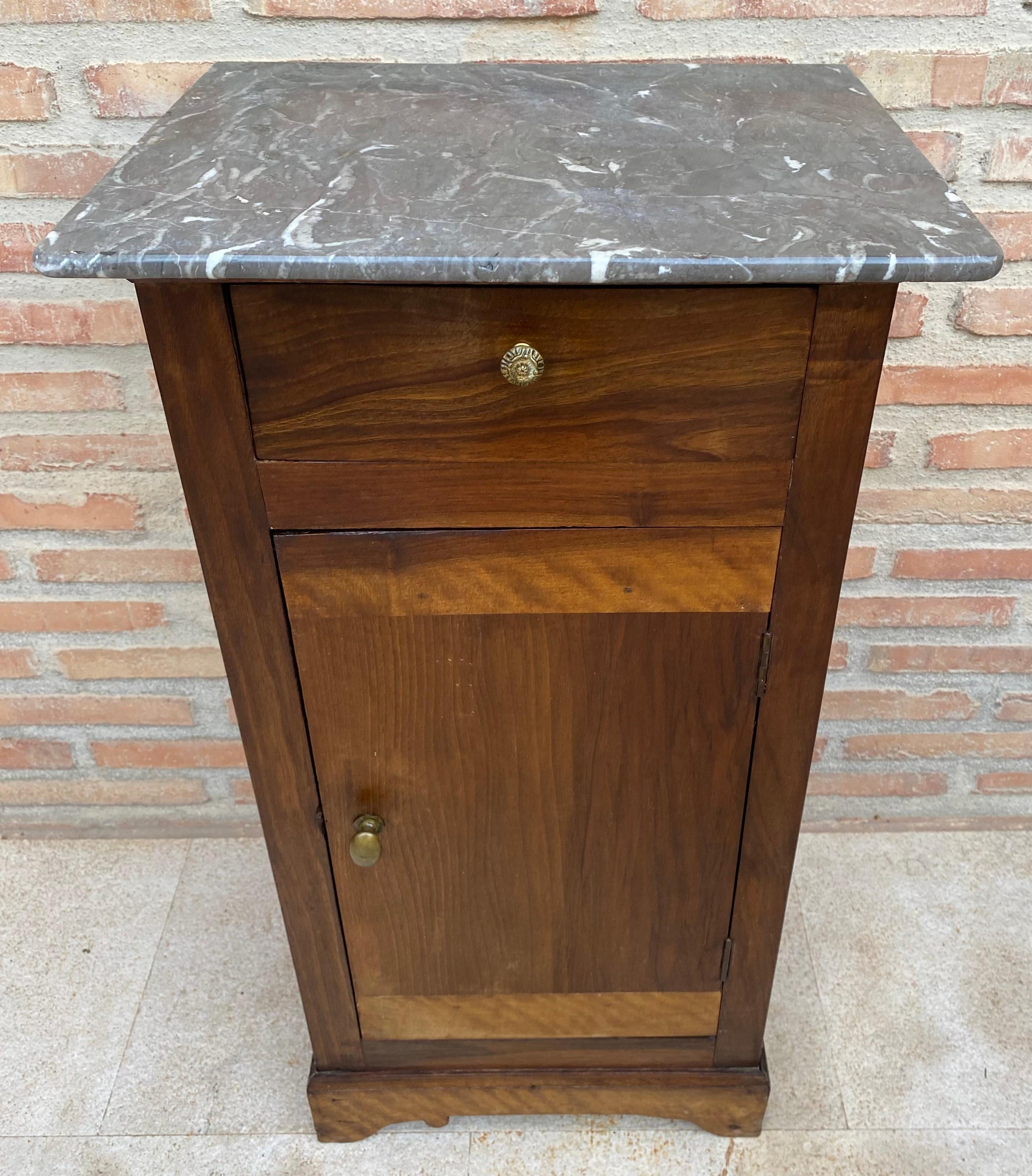 20th Century Biedermeier Nightstand with Marble Top & One-Drawer & Door, 1900s In Good Condition For Sale In Miami, FL