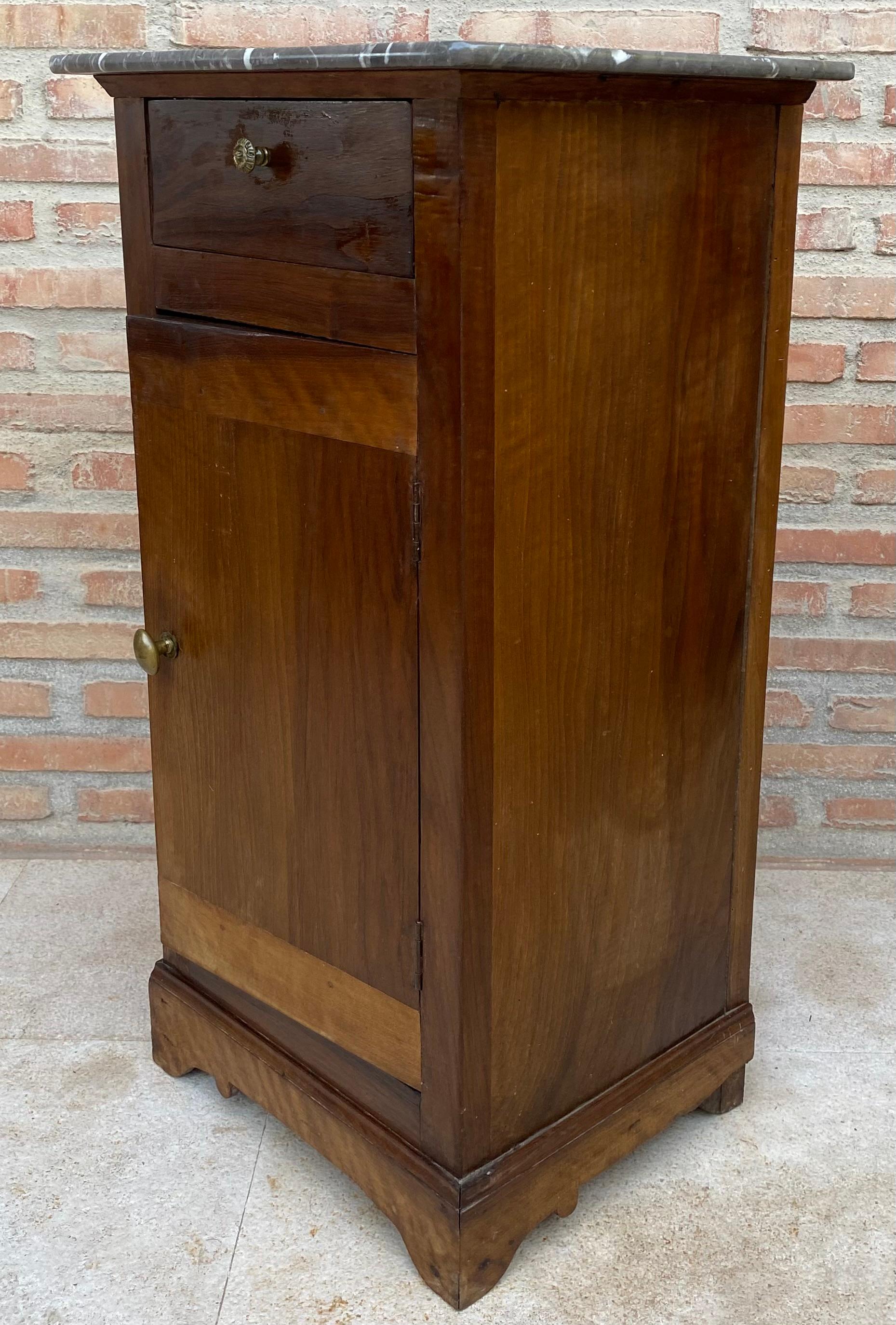 20th Century Biedermeier Nightstand with Marble Top & One-Drawer & Door, 1900s For Sale 1